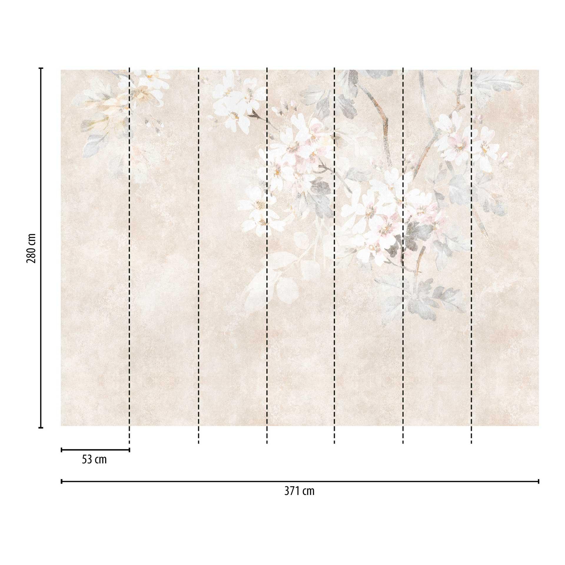 Bloemenbehang aquarel beige - vliesbehang met delicate bloesems - vintage design