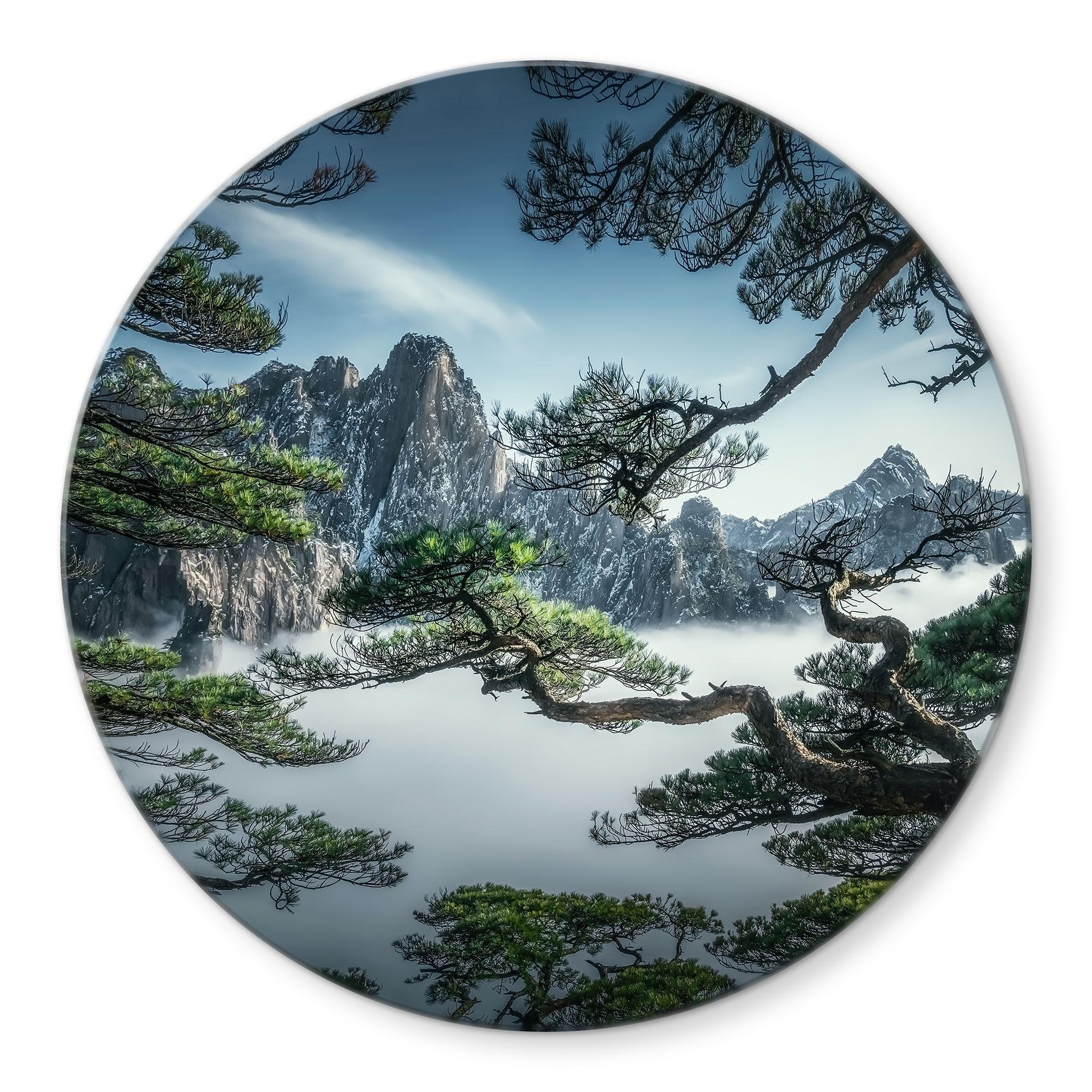 Glasbillede - Fyrreskov i Huang Shan-bjergene - NingYun Ye - Round