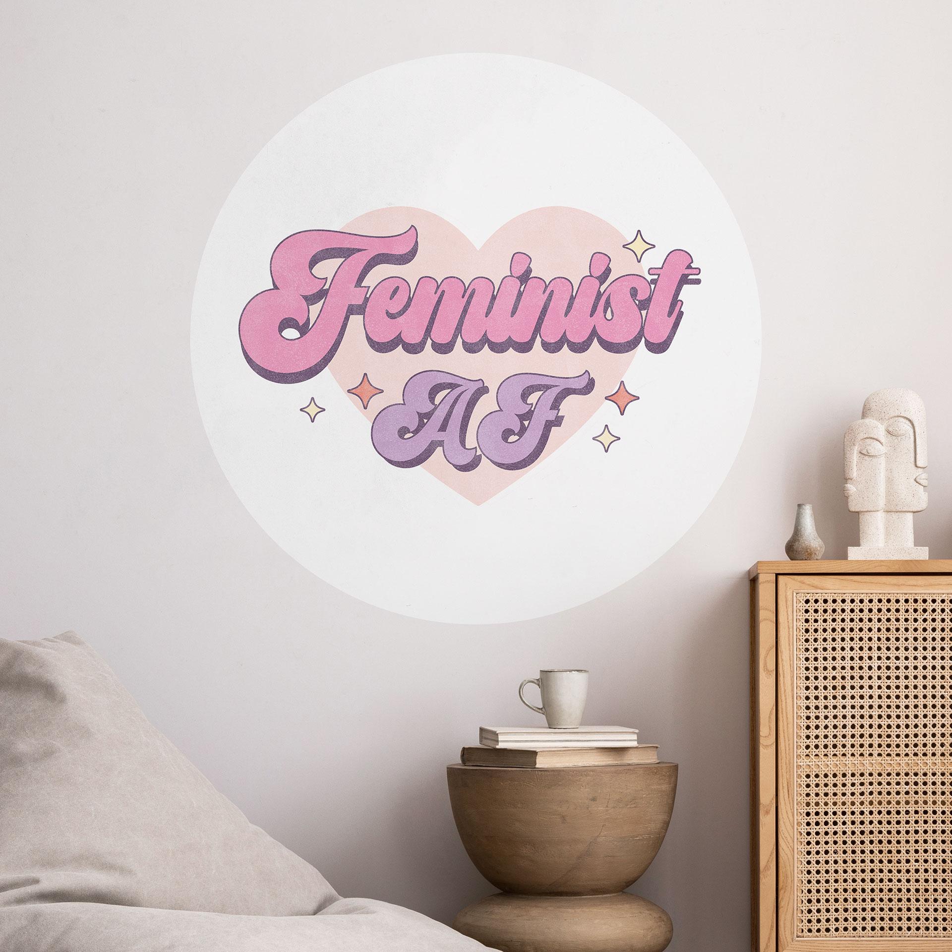 Feministisk AF lyserødt hjerte Wallsticker - rund