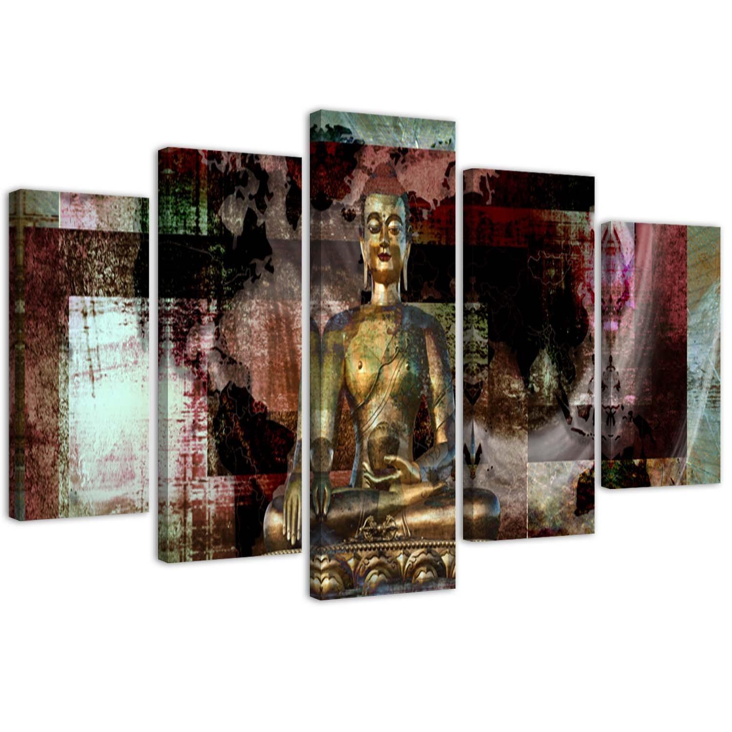 5 stykke lærredstryk Buddha Golden Abstraktion