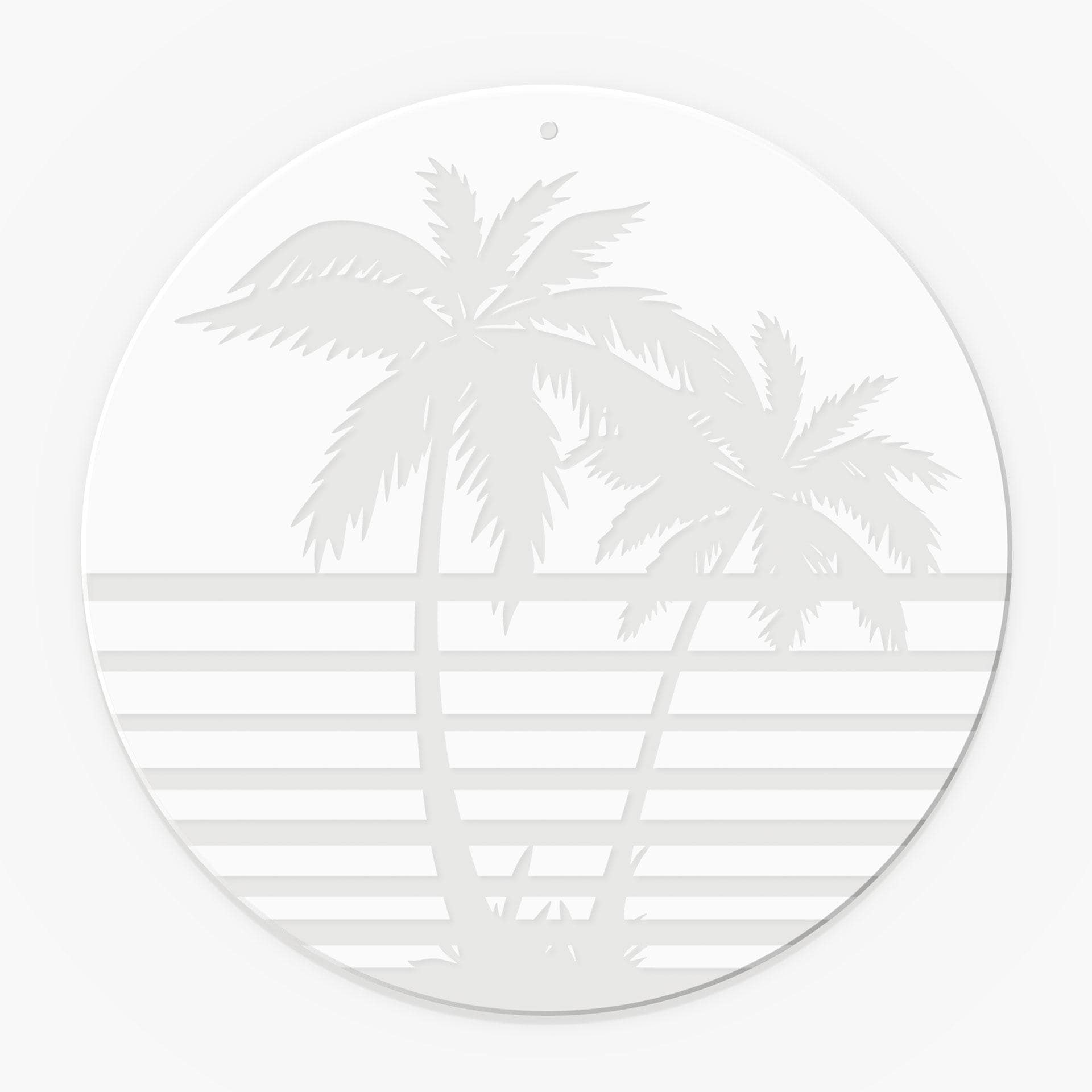Stampa su acrilico, immagine per finestra da appendere Palme tropicali con strisce - Rotonda