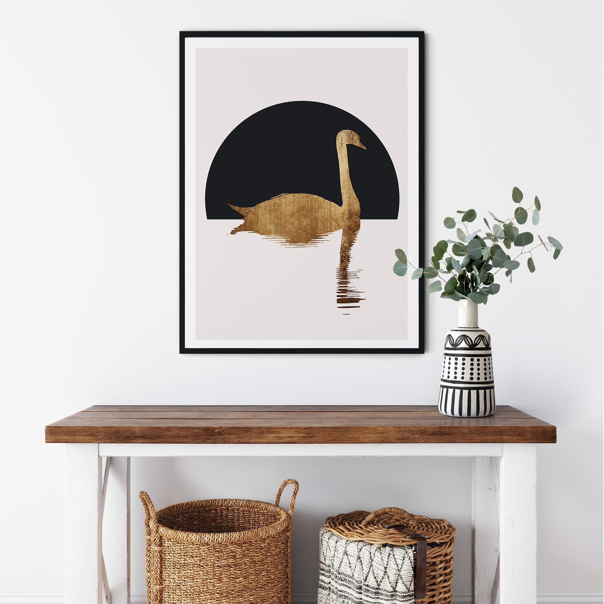 Póster Kubistika - El lago de los cisnes en la luna creciente
