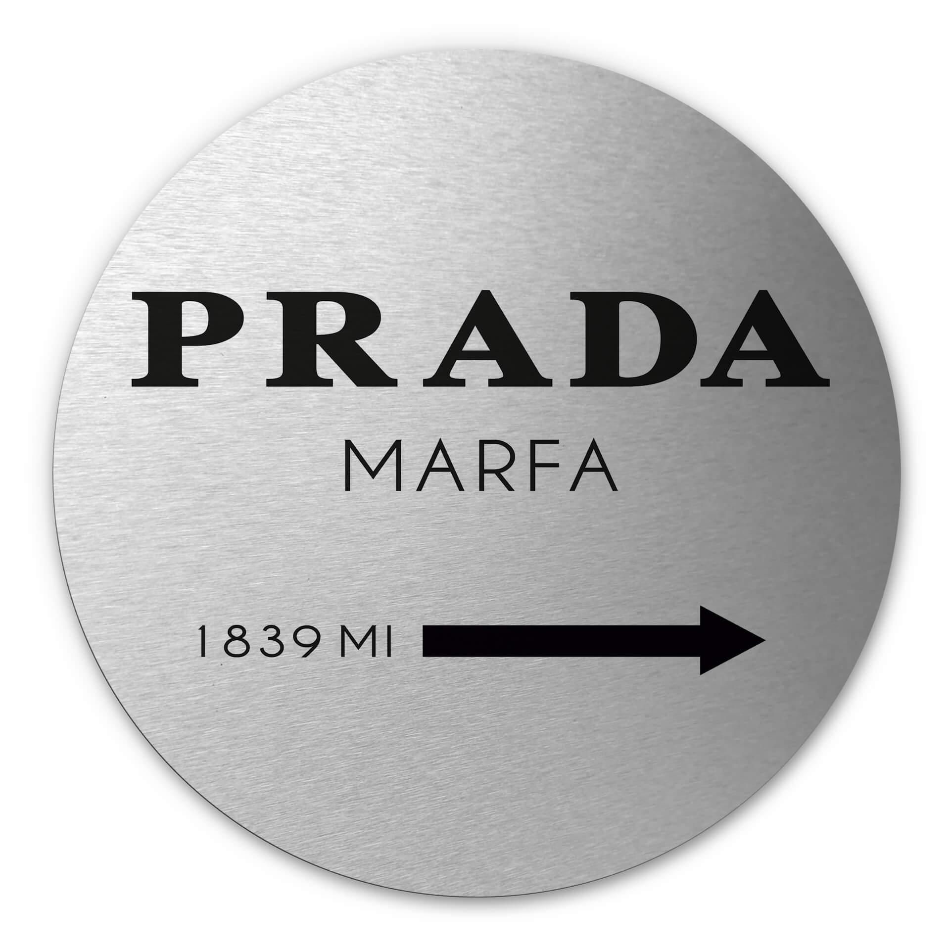 Wandcirkel Alu-Dibond Prada Marfa - zilver effect