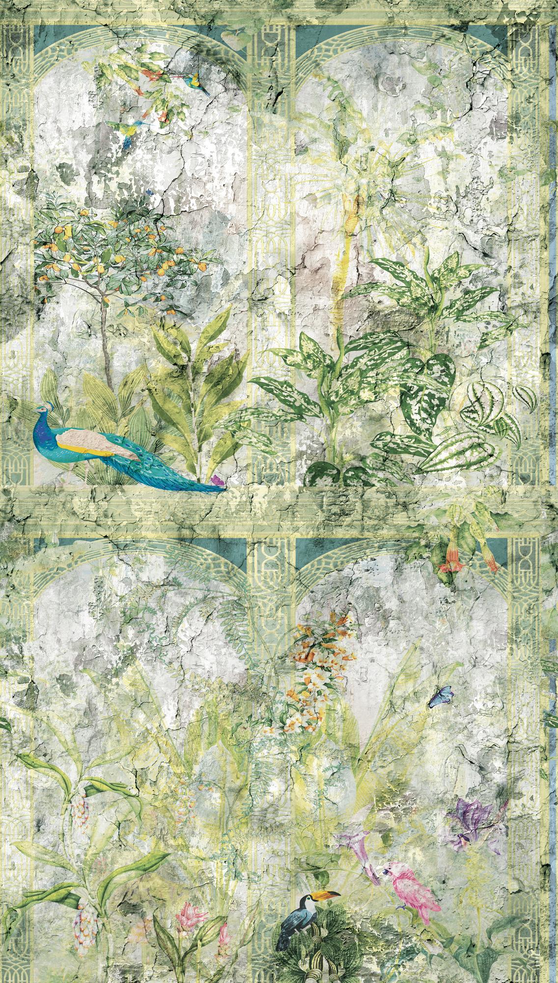 vintage behang groen blauw - vliesbehang bloemen planten Livingwalls - mat en glad