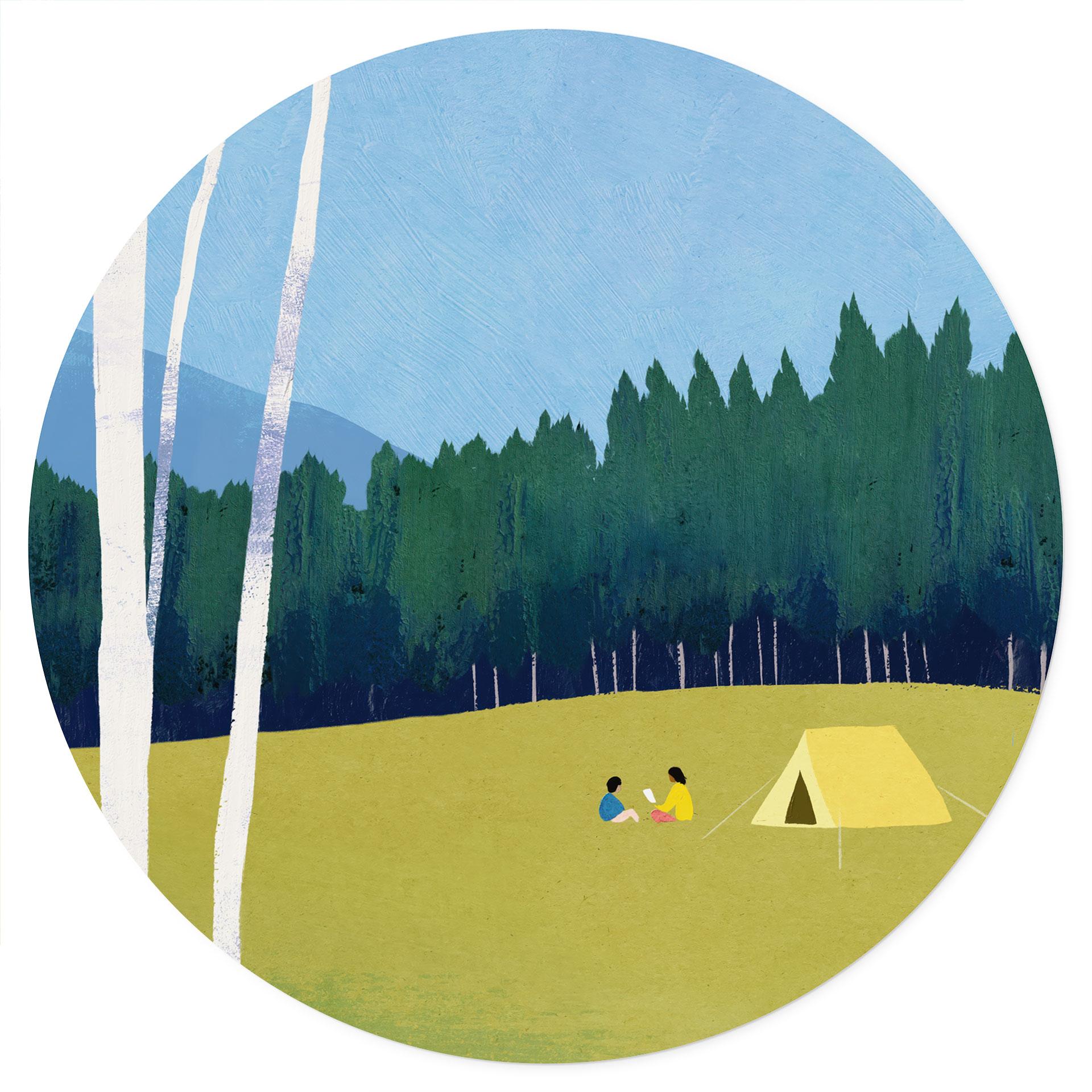 Vinilo decorativo Camping junto al bosque - Rivers - Redonda