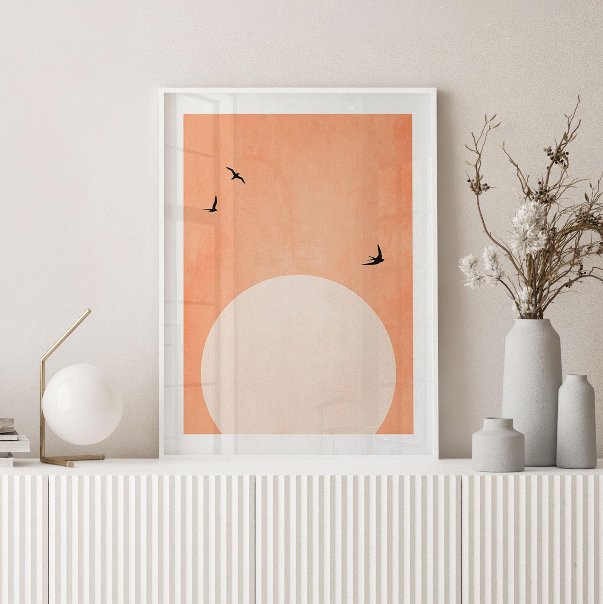 Poster Abrikooskleurige zonsondergang - Kubistika