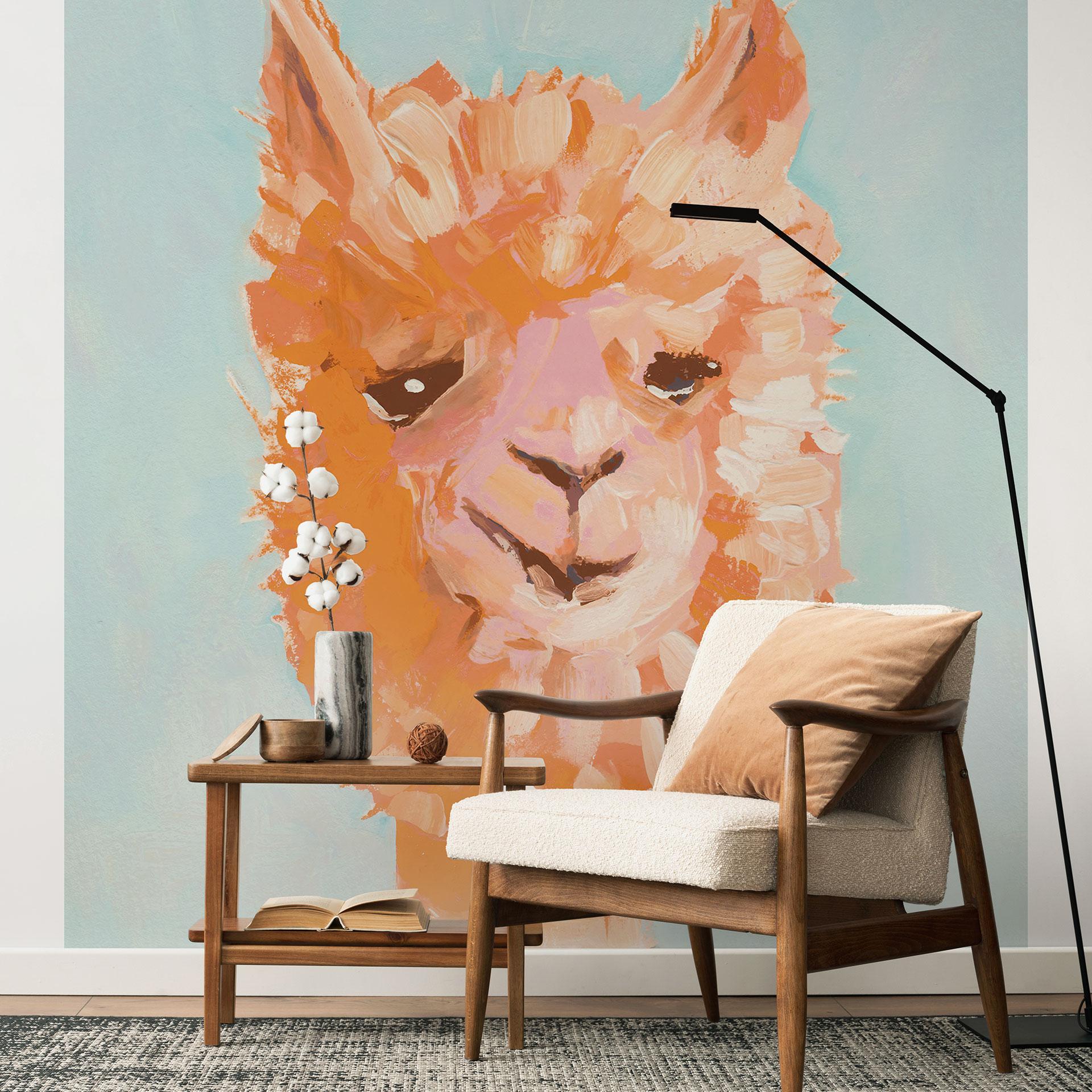 Fotomural con motivo animal - Alpaca naranja - Zwara