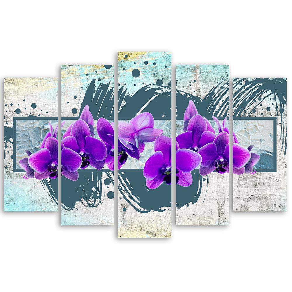 5 stykke lærred print Lilla orkidé blomster