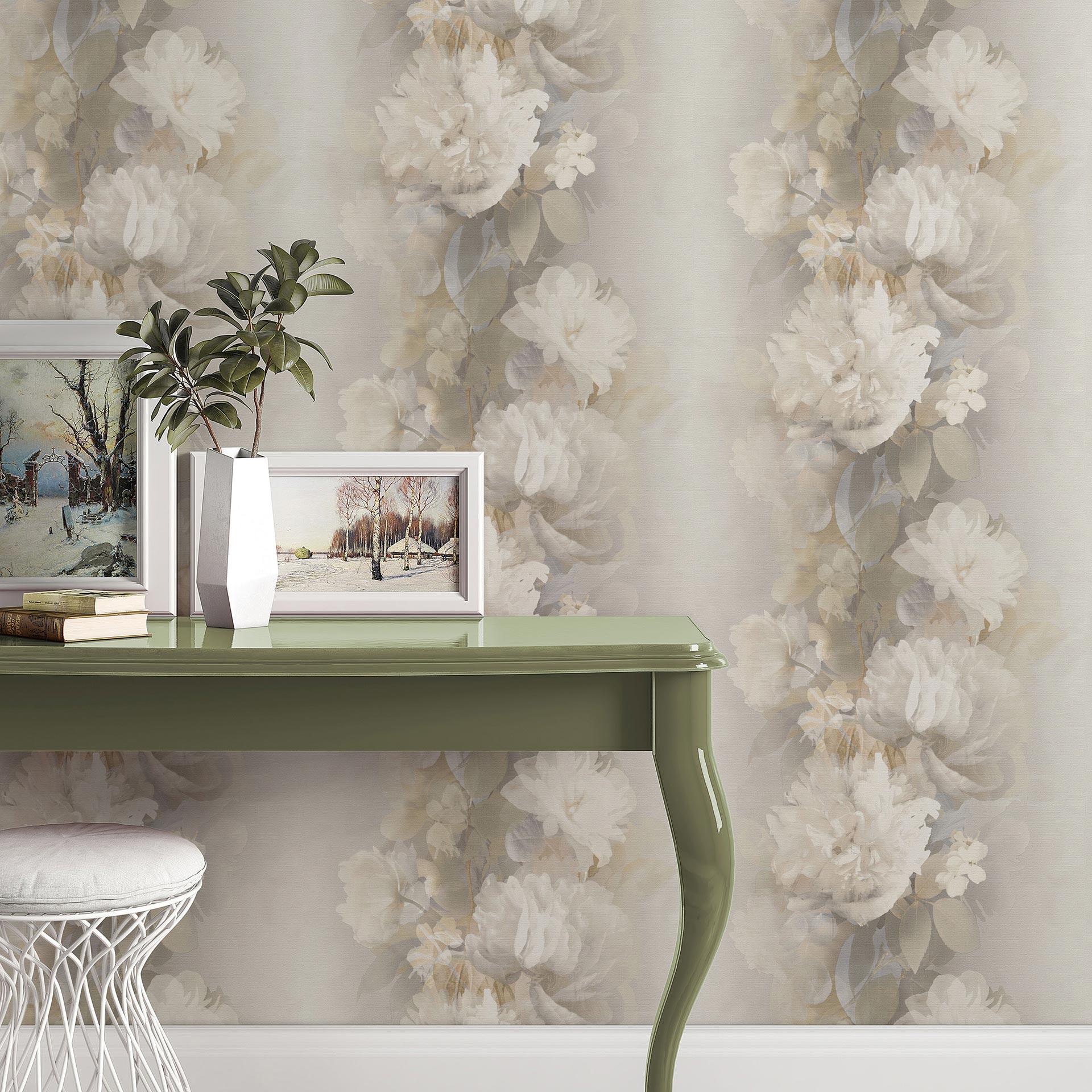 Ikke-vævet tapet, blomstermotiv tapet Aurora lysebrun