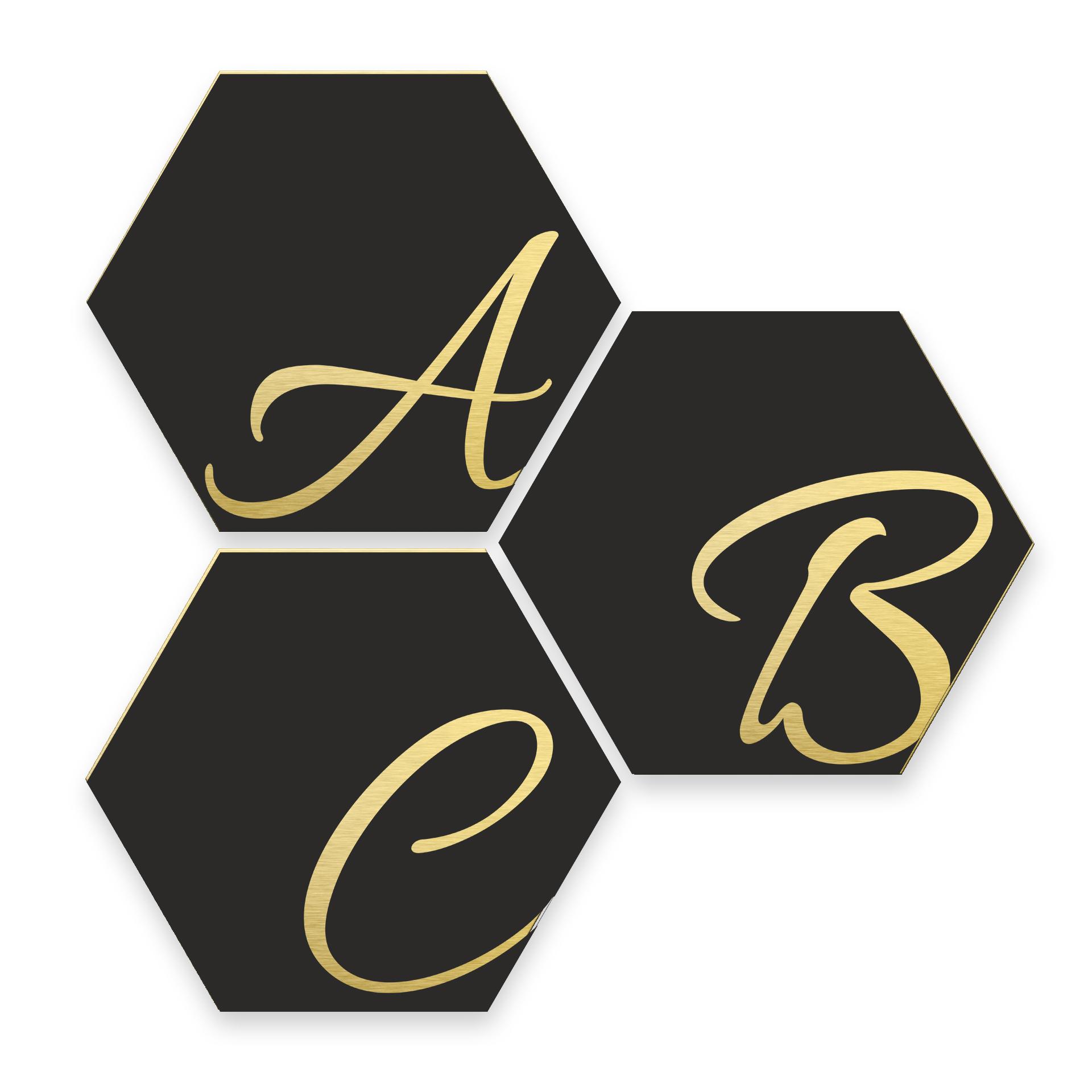 Hexagon bogstaver - Alu-dibond Guldeffekt, sort