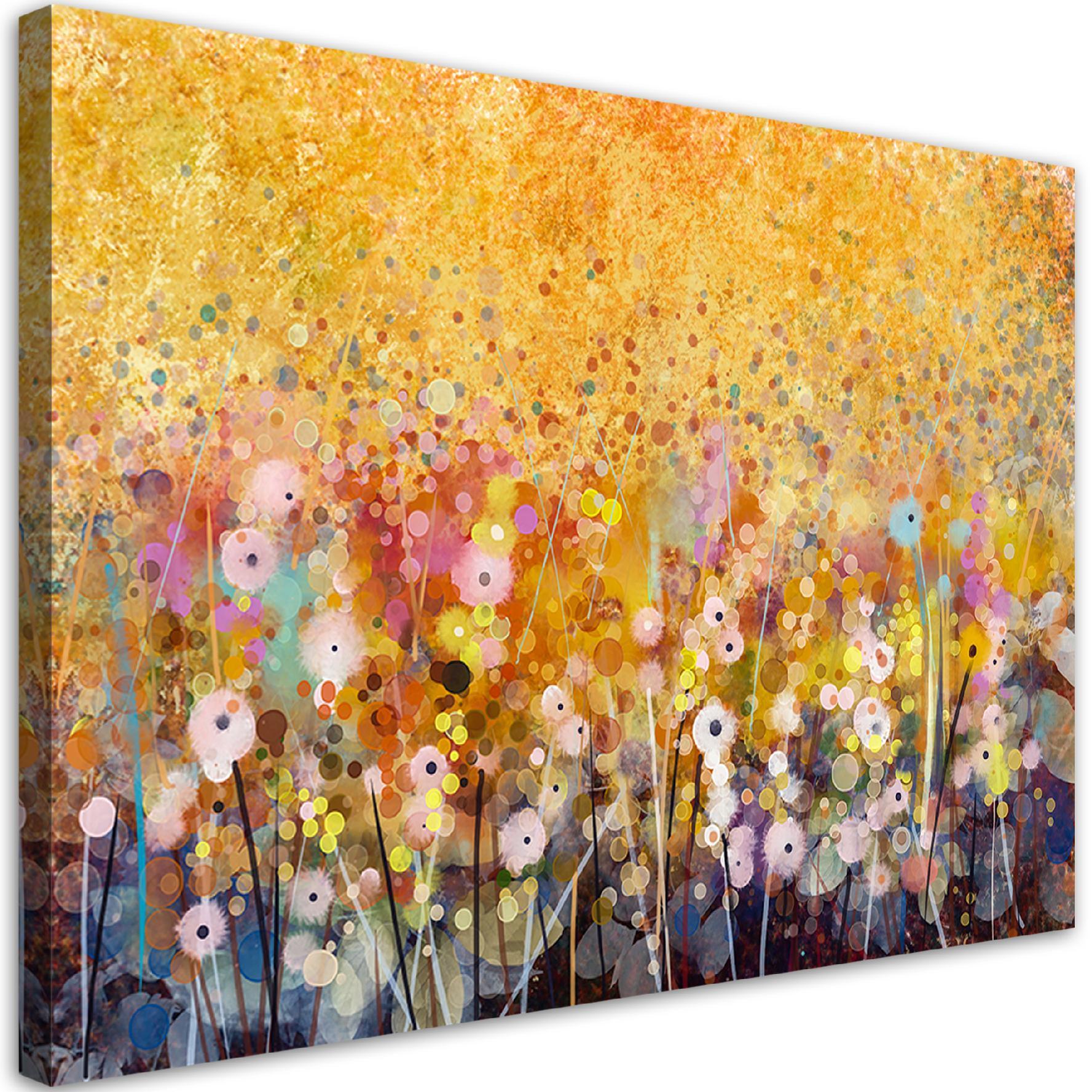 Canvasbillede, Farverige blomster eng natur