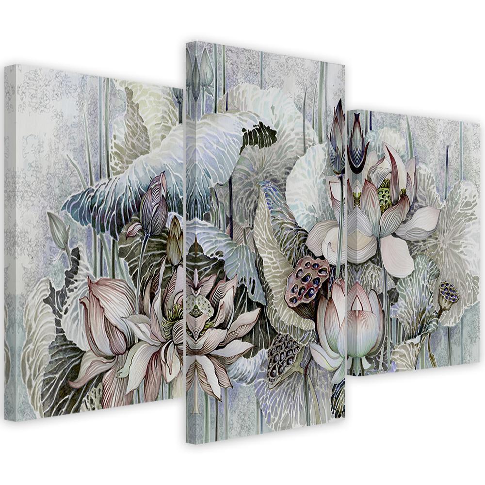 3 stykke lærredstryk, Saint Lotus-blomster