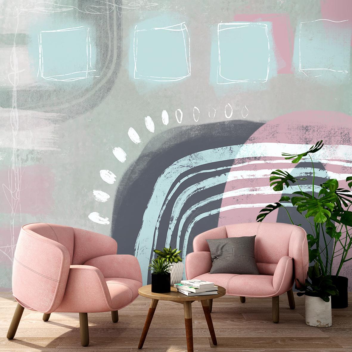 Fototapete, Boho Rosa Blau Abstrakt - Andrea Haase