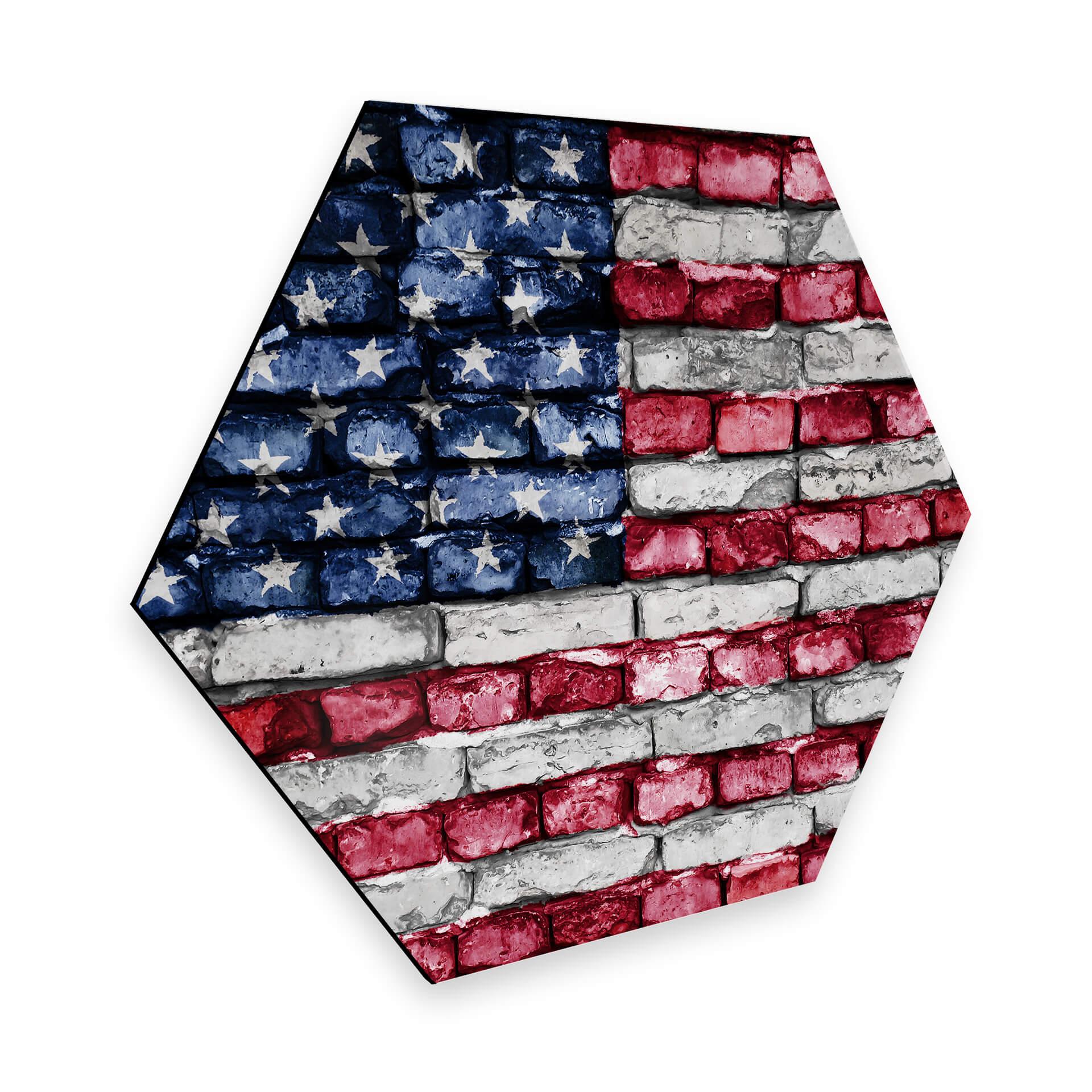 Hexagon - Alu-Dibond - Stars and Stripes murstenseffekt