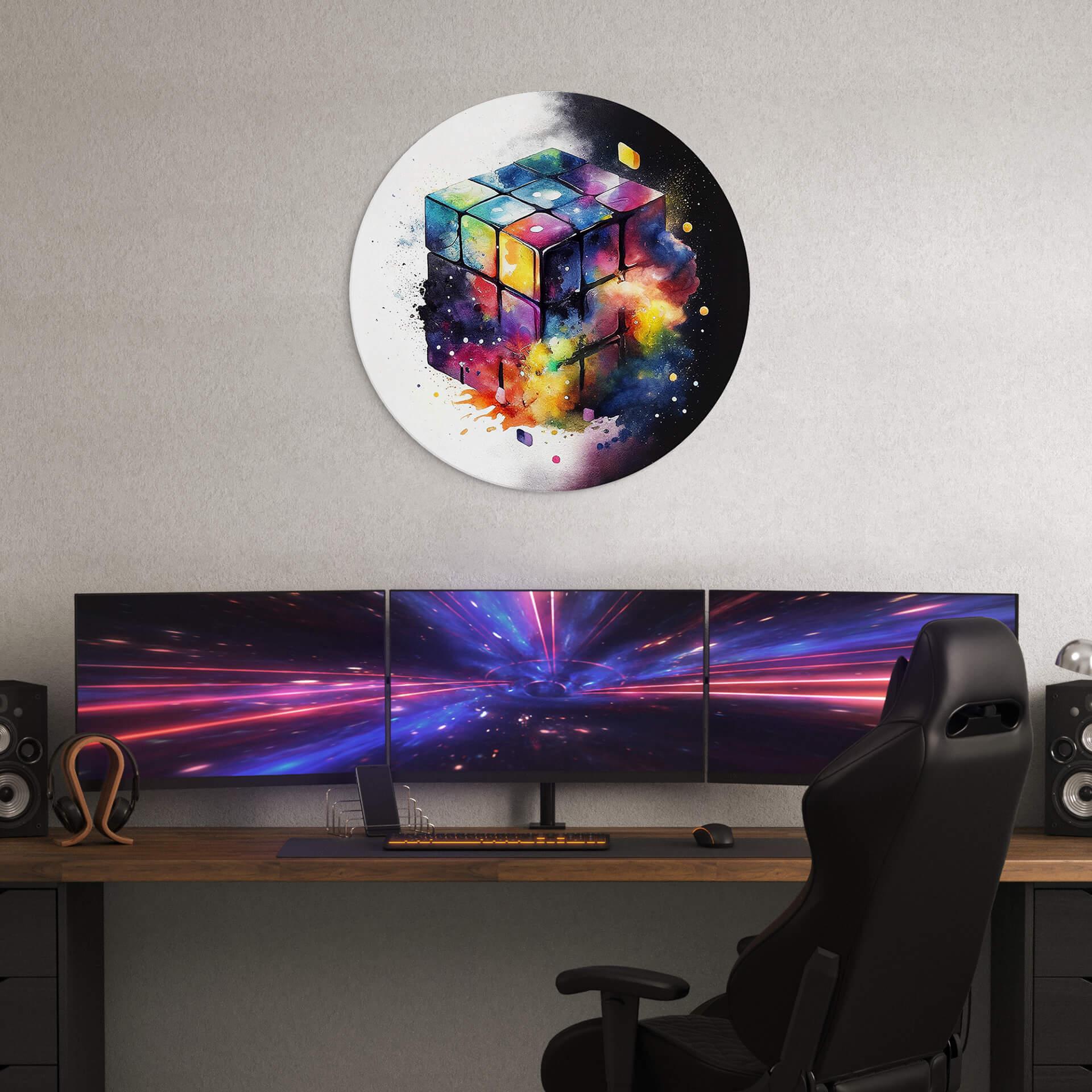 Vægcirkel Heine - Magical Rubik's Cube – print på aluminium (Alu-Dibond)
