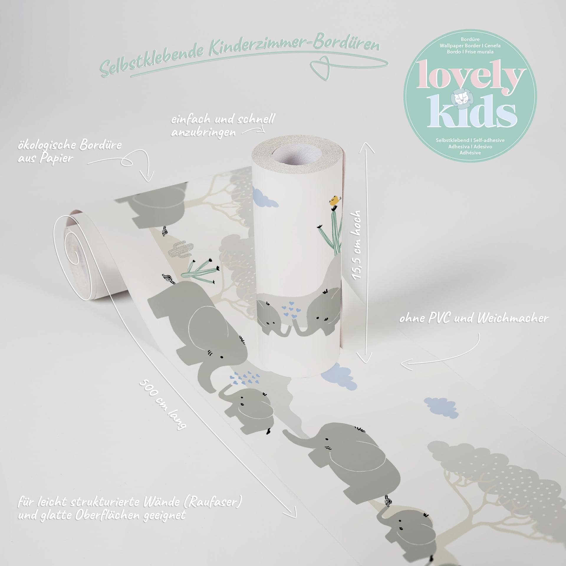 A.S. Création Lovely Kids Frise autocollante enfant - Gris, Bleu