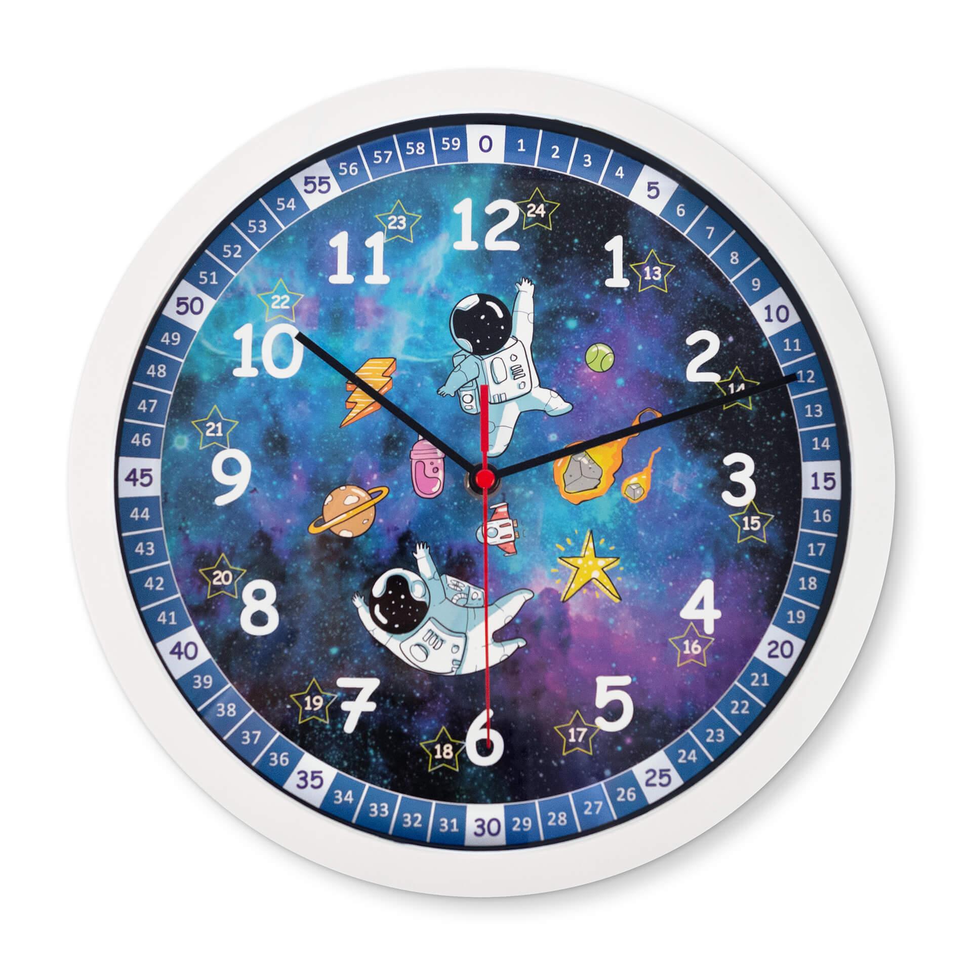 Wanduhr Kinder mit Weltall und Astronauten | rund & geräuschlos | Ø30 cm