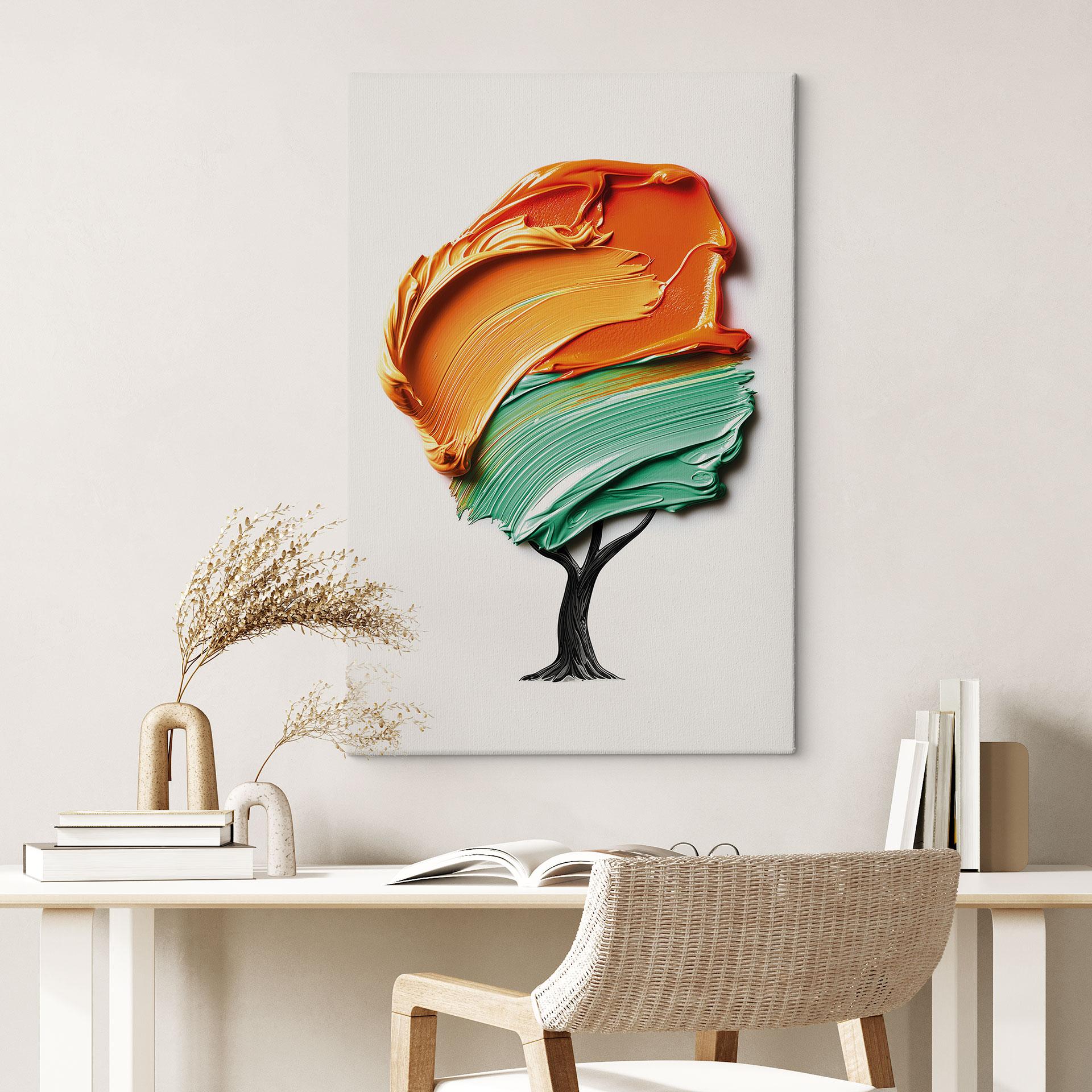 Canvasbillede træ med orange og grøn 3D-krone - Mielu
