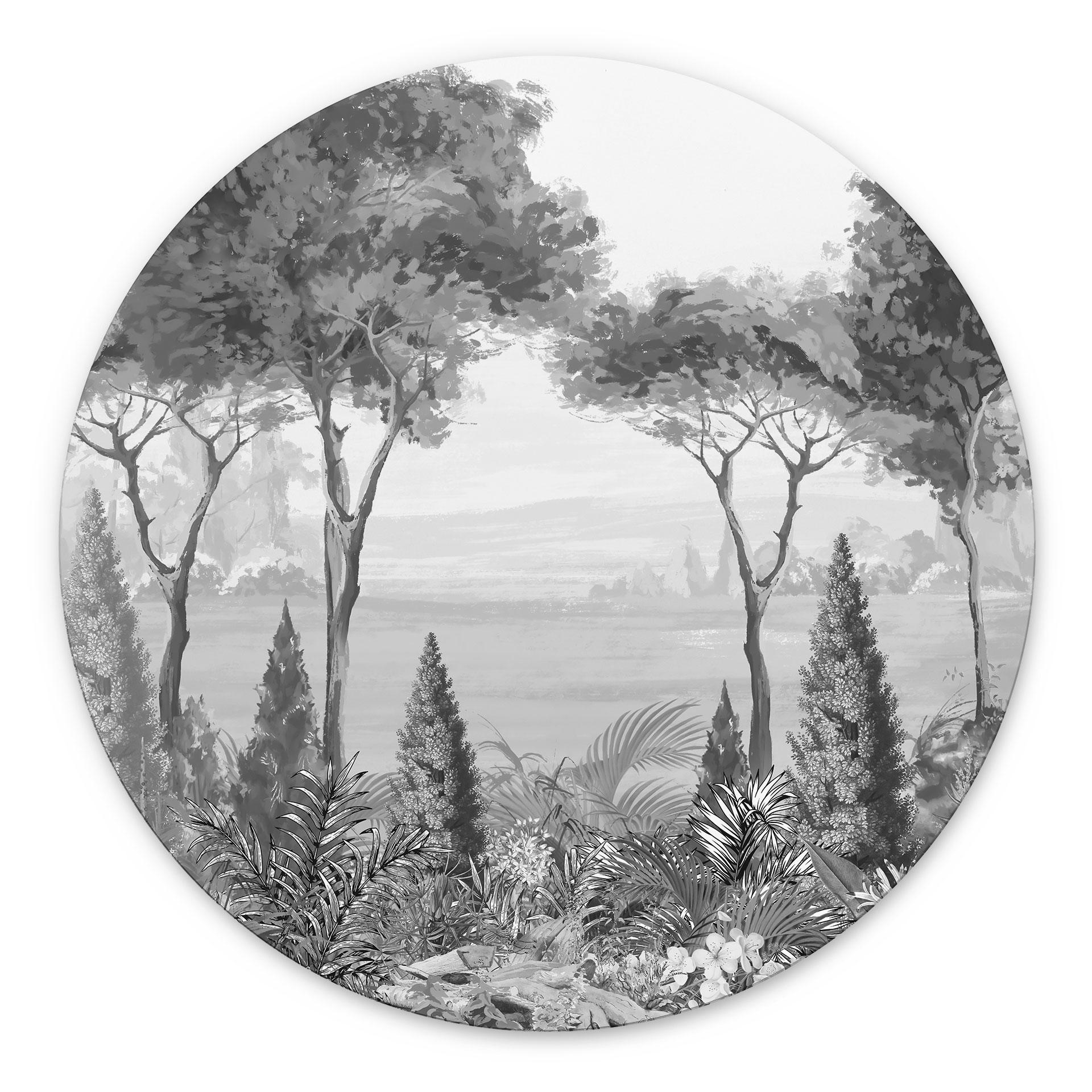 Wanddecoratie Idyllisch plantenlandschap - Ms Tiff - Aluminium dibond - Rond