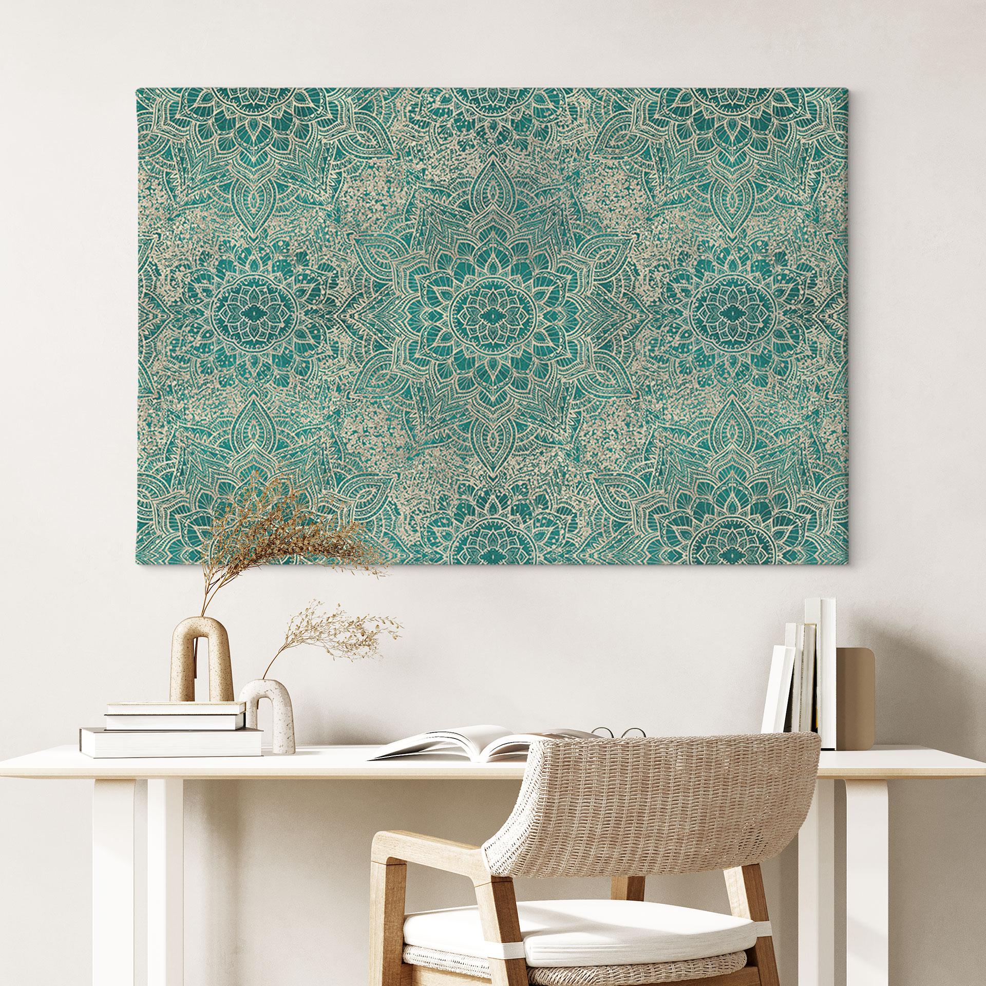 Canvasbillede Mandala Boho Guld-grøn | Geometrisk mønster - Bloomery Decor