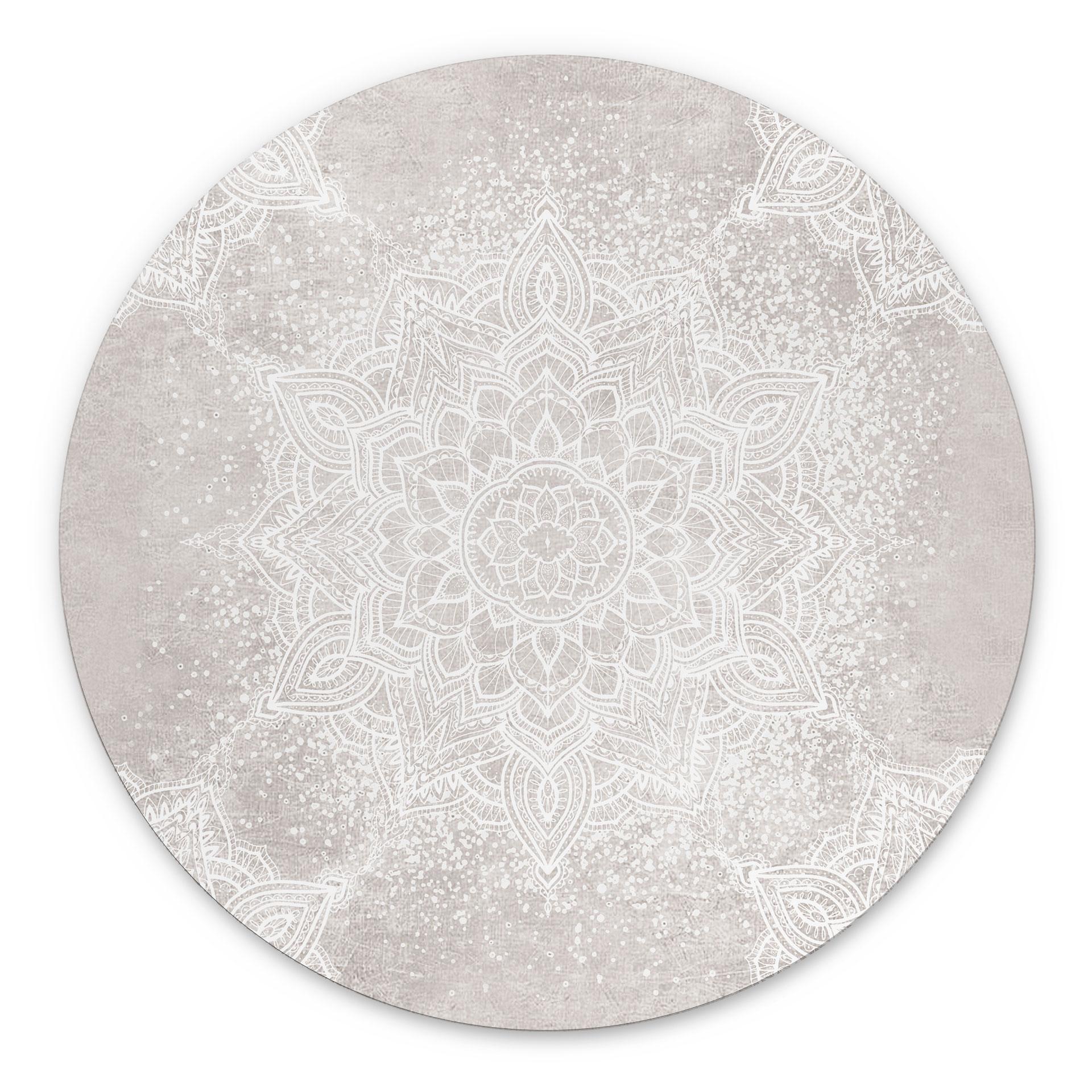 Billede Blid mandala på grå-beige - Bloomery Decor - rund – print på aluminium (Alu-Dibond)