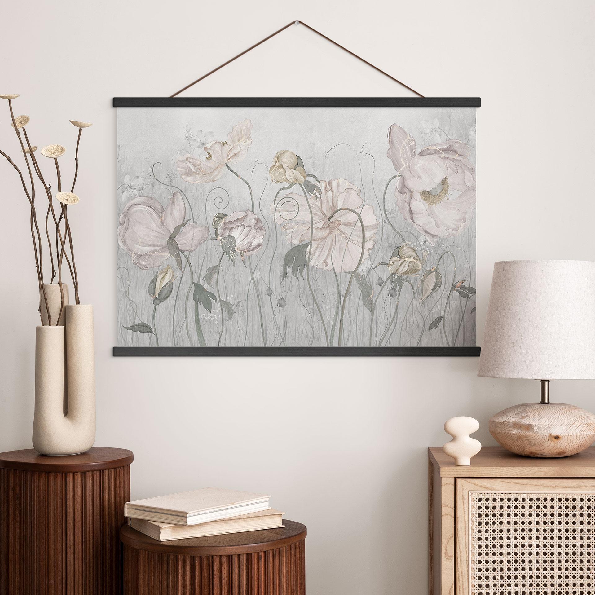 Stoffbild Blumen im Vintage Stil in Grau - Ms Tiff