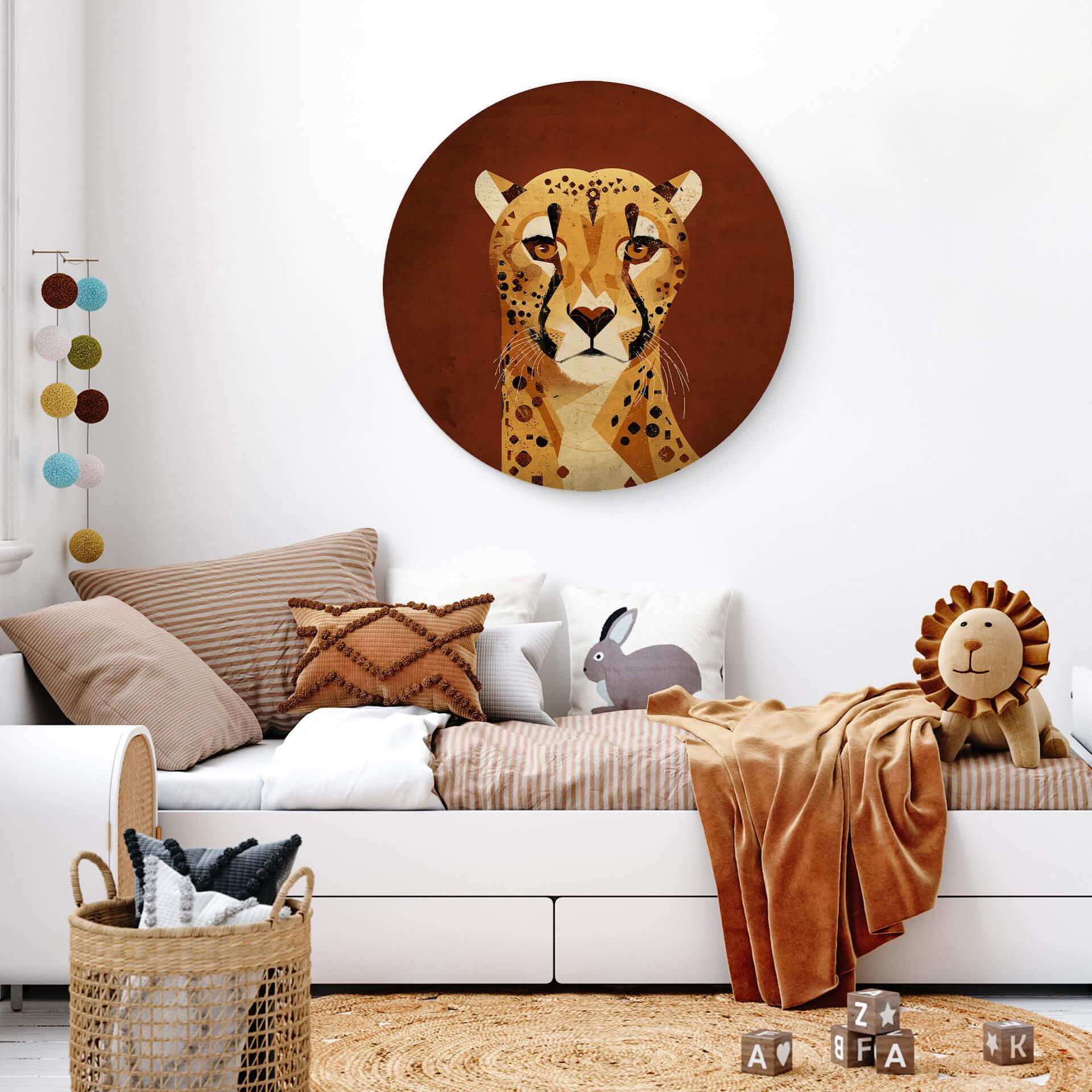Holzbild Braun - Gepard - Rund