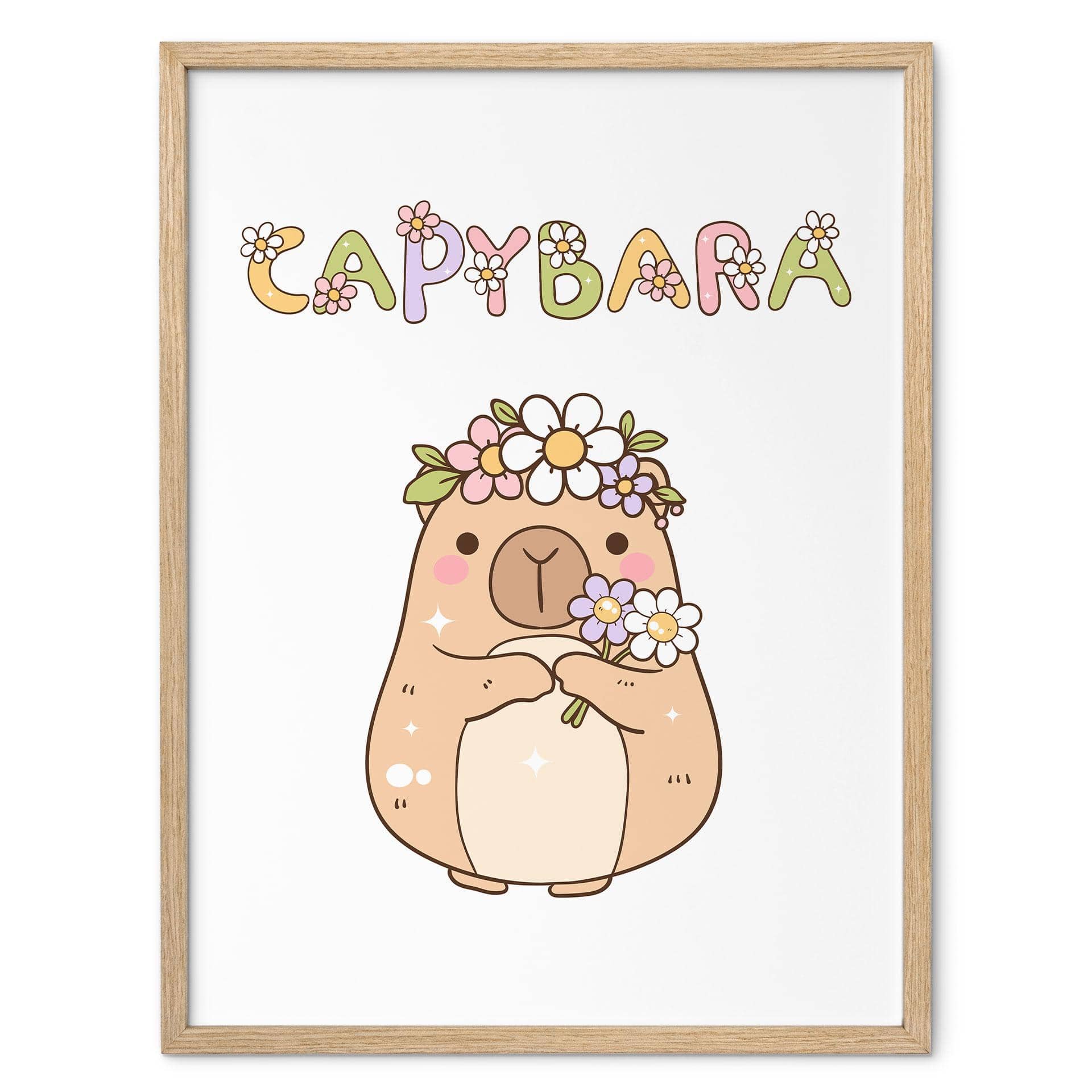 Poster Capybara mignon avec couronne de fleurs
