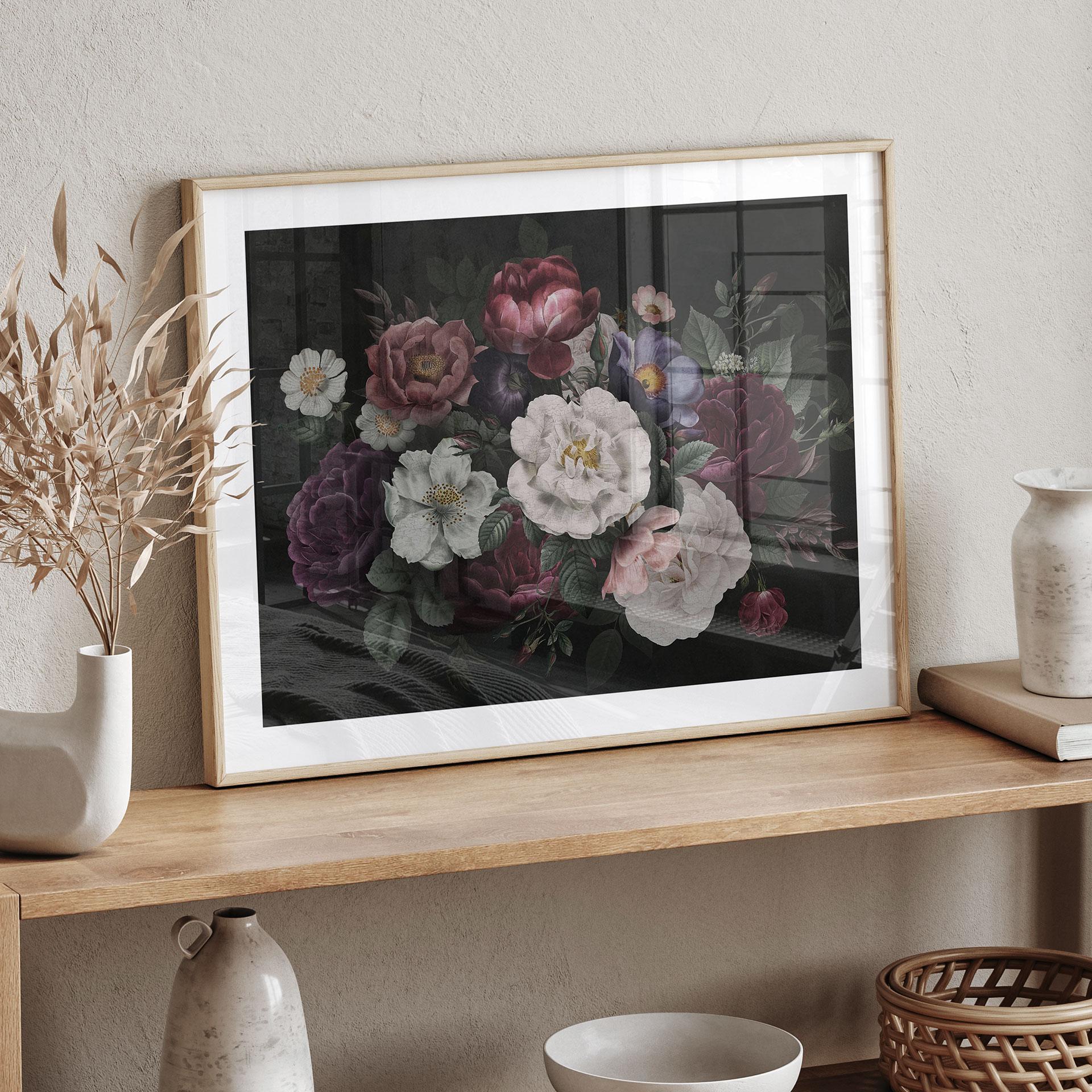 Stilleben med blomster på plakat i Redouté-stil - Bloomery Decor