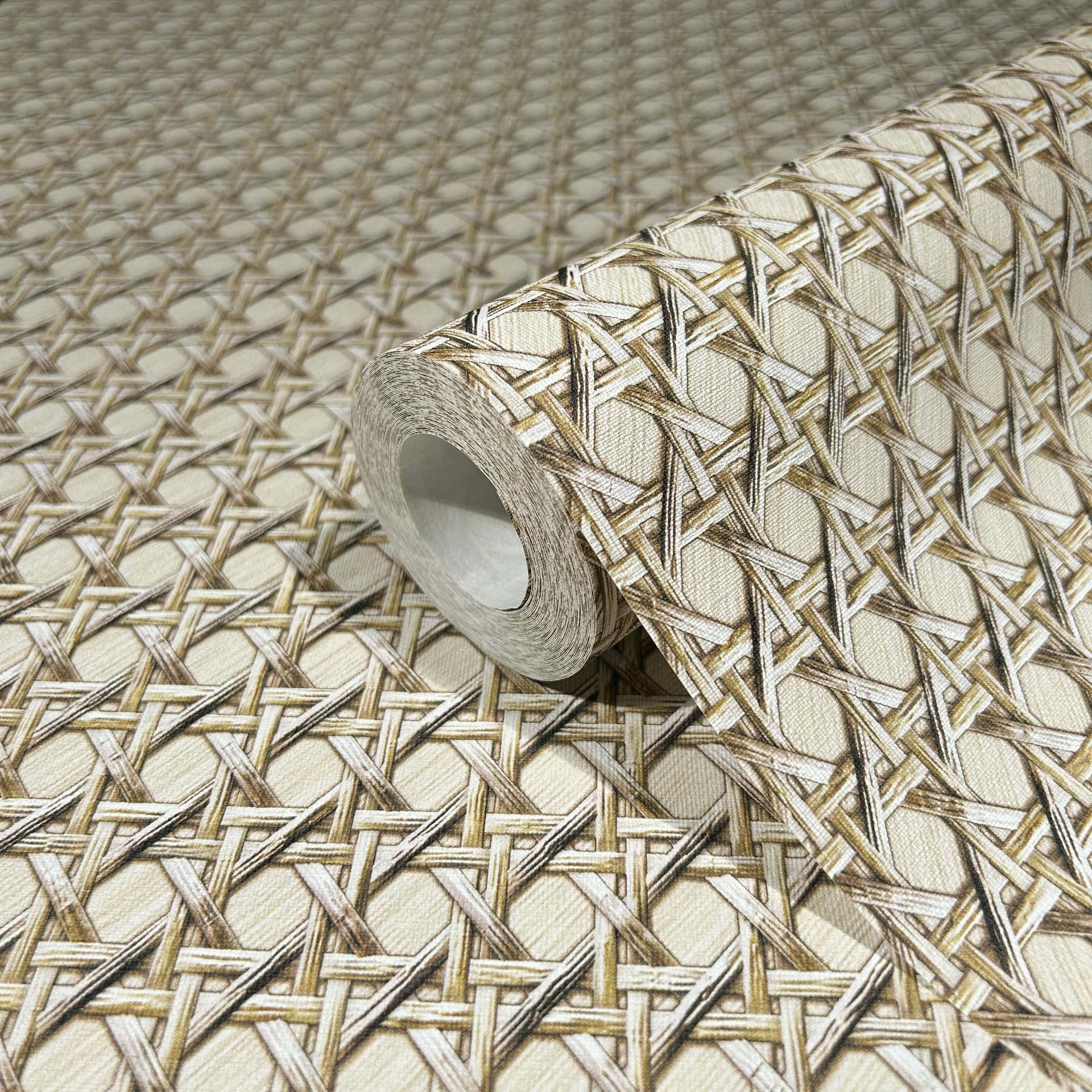 non-woven tapet i trælook og vævet look beige trælook