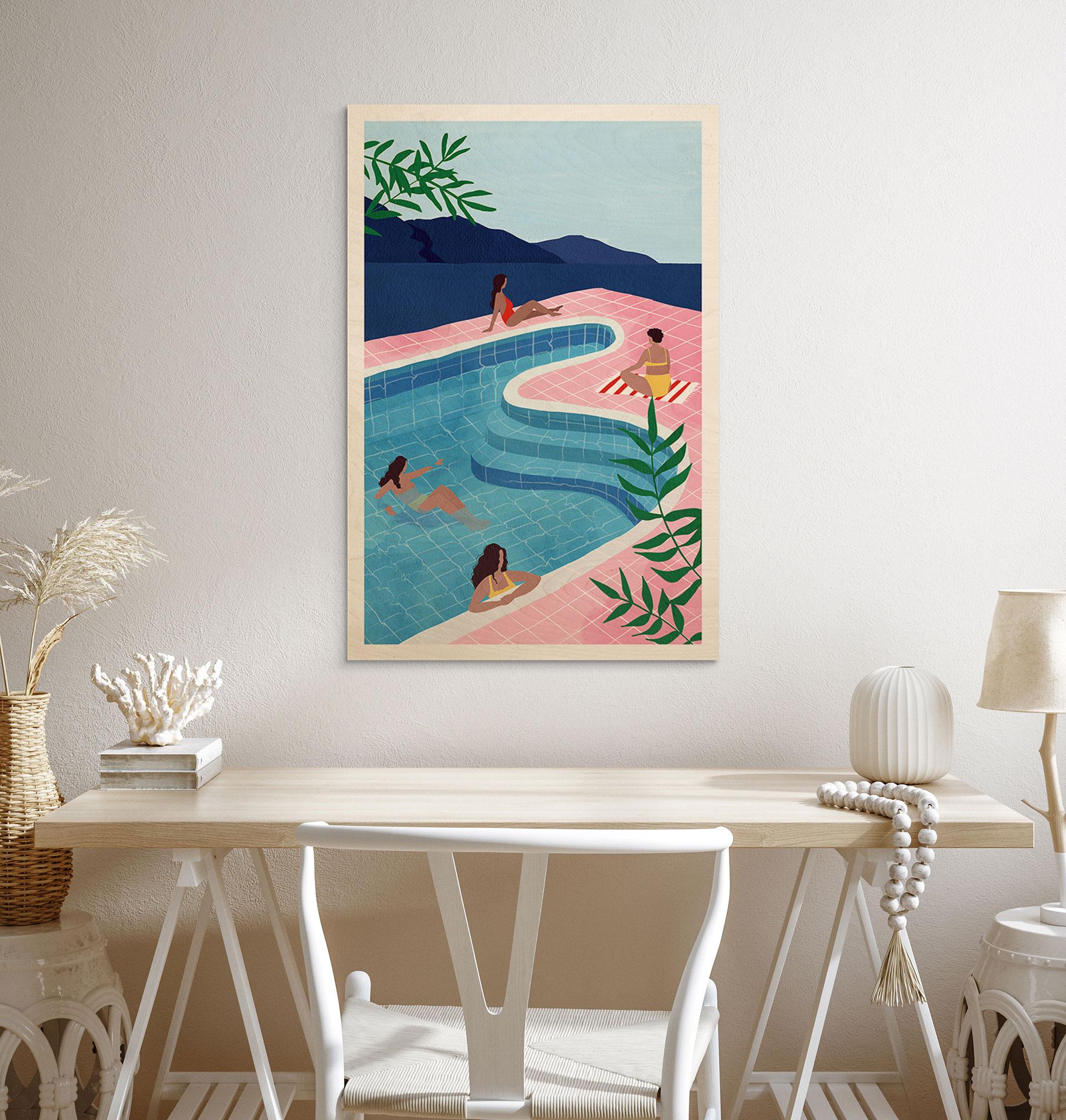 Træplakat Afslapning ved poolen - Tomljanovic