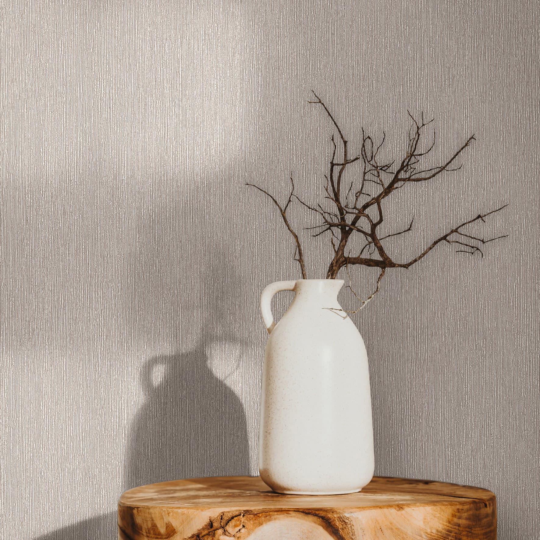 Non-woven tapet i tekstil-look med struktureret overflade grå, brun ensfarvet