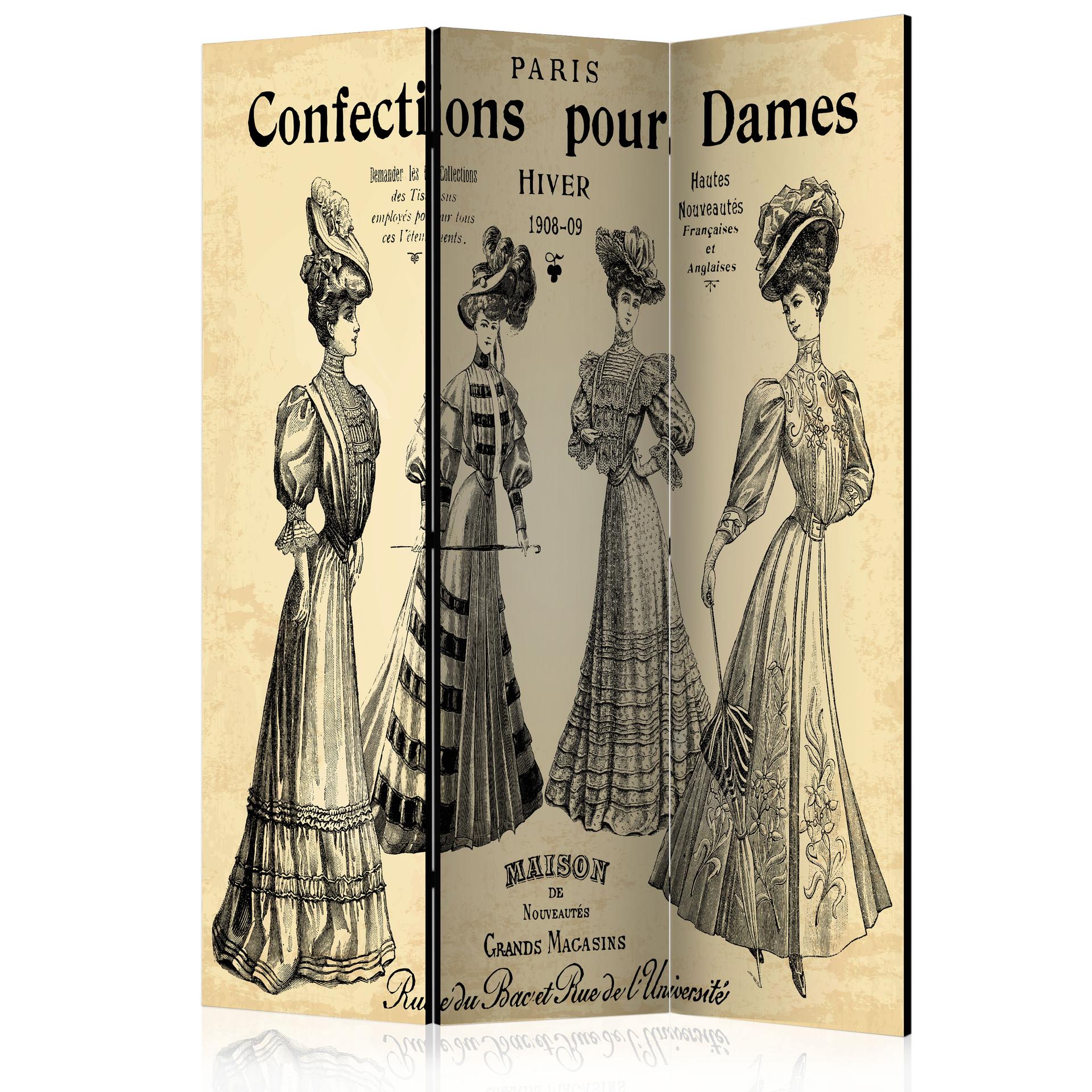 Screen room divider - Damekonfektion "Paris Confections pour Dames", 3-delt
