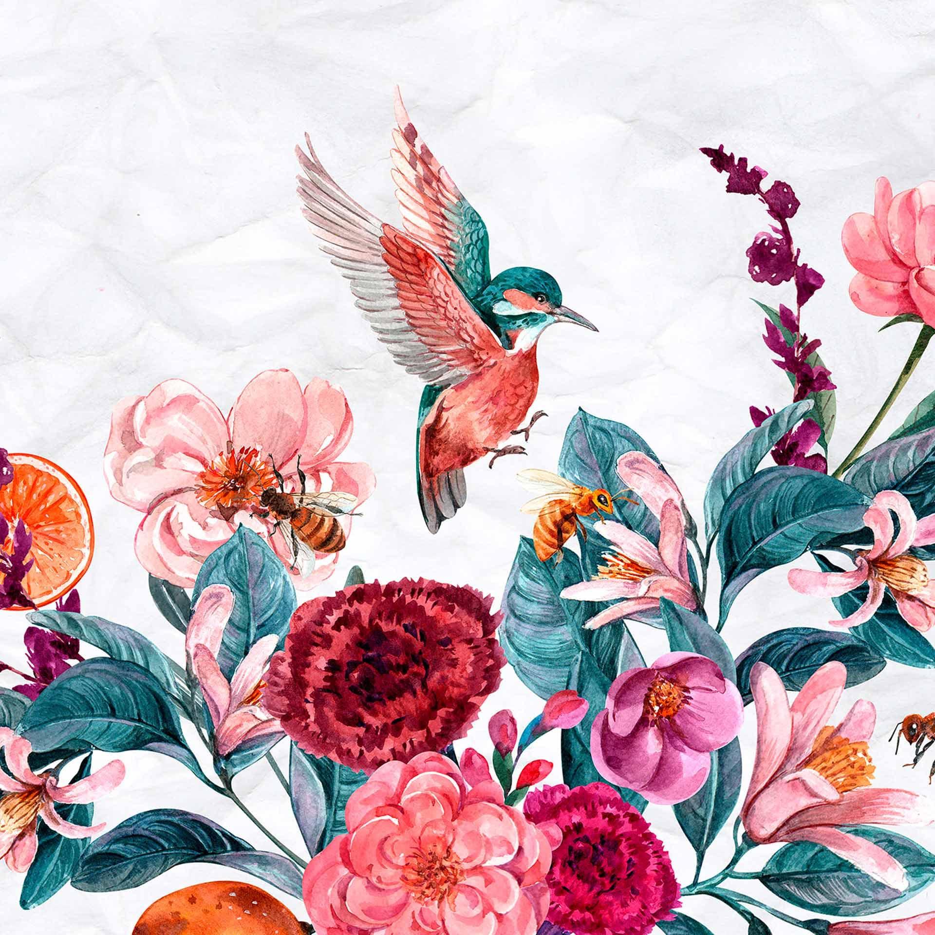 Nature Flying Colibri behang in grijs rood - vliesbehang Designwalls 2 - 2,55 x 3,5 m