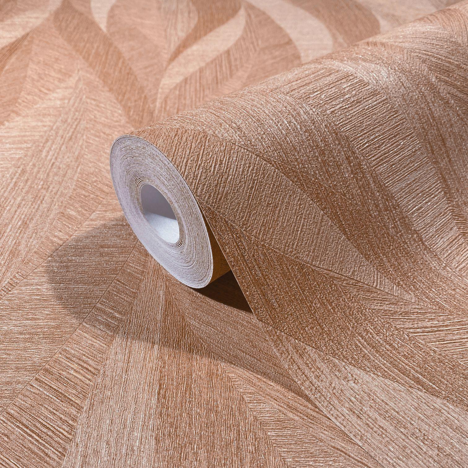 Vliesbehang in artistieke golflook en beige, rode golf