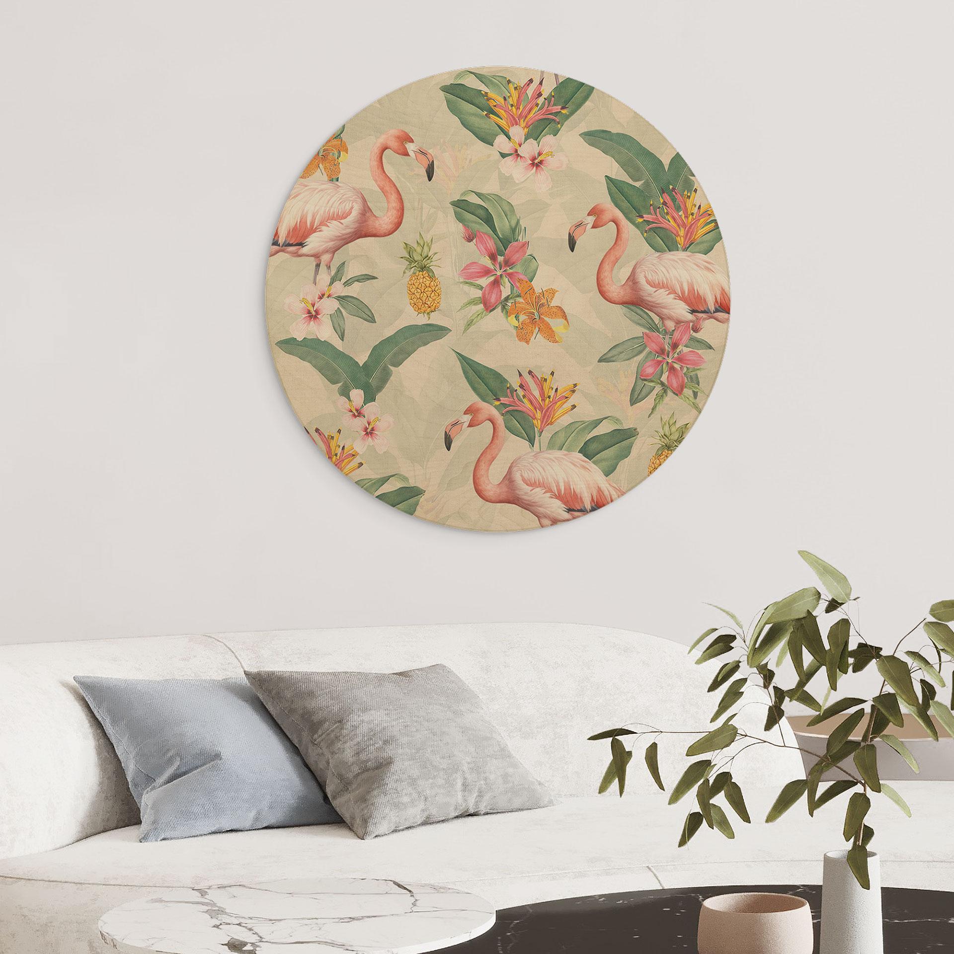 Billede af træ med flamingo og tropiske blade - Bloomery Decor - Round
