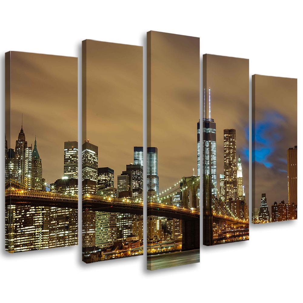 5 stykke lærredstryk New York Skyline USA Manhattan Brown