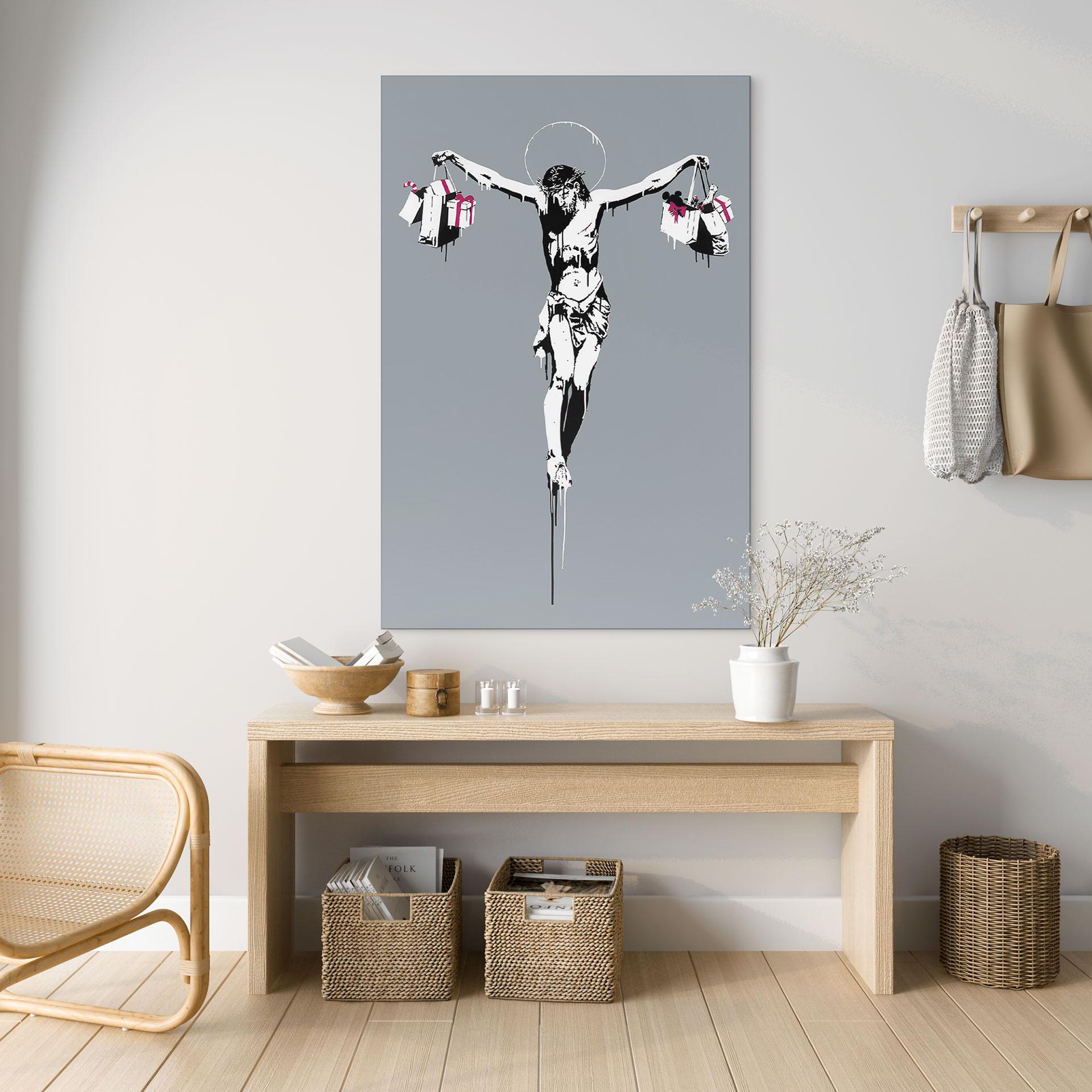 Billede Banksy - Jesus Kristus med indkøbsposer – print på aluminium (Alu-Dibond)