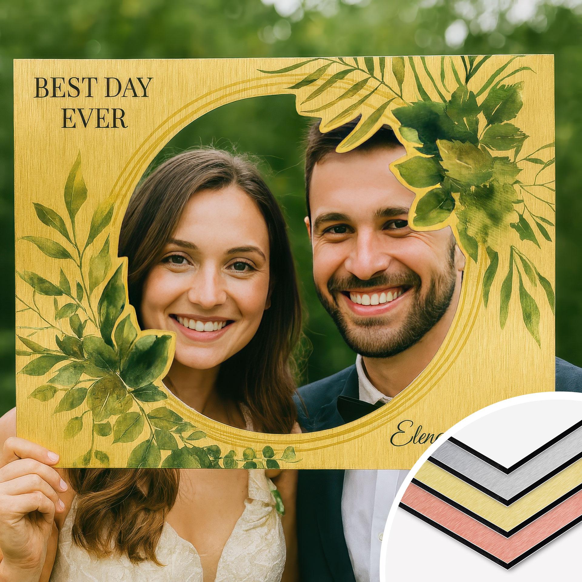 Fotorahmen Hochzeit Blätterkranz quer - personalisierbar