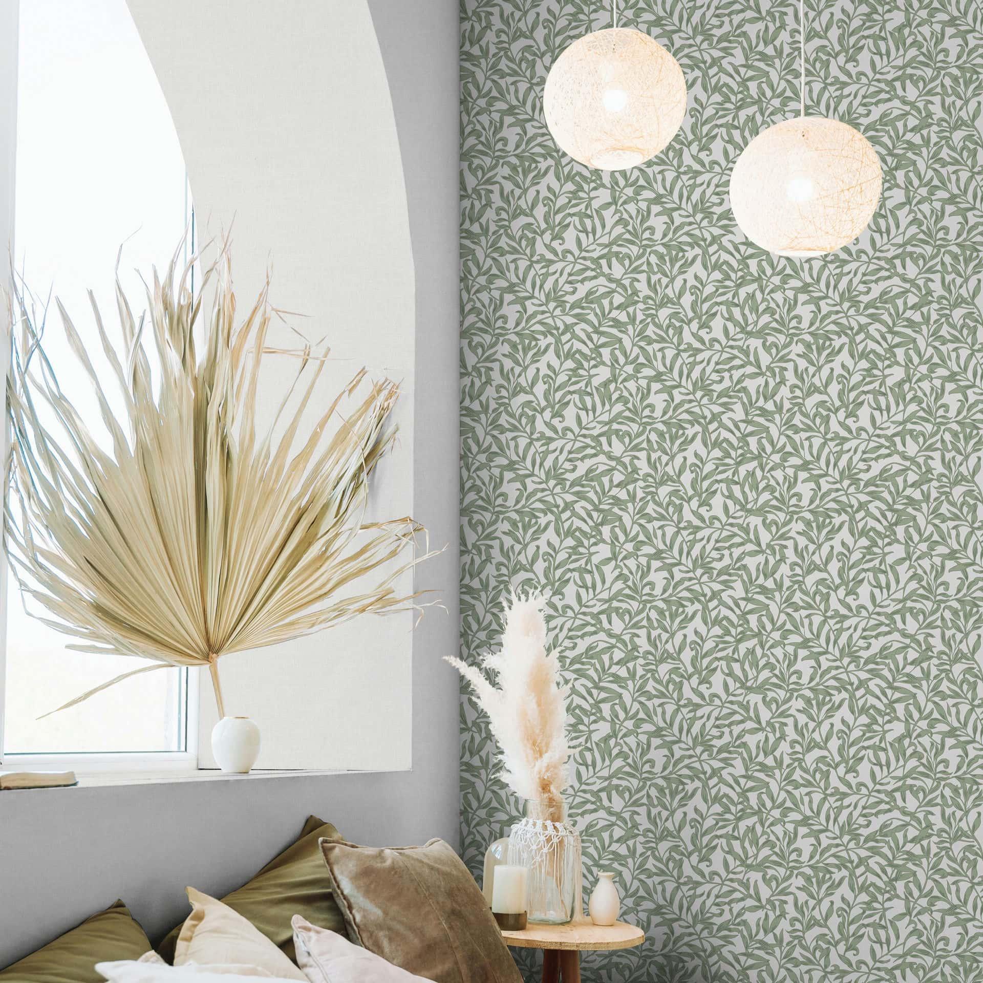 Vliesbehang bladeren, bladmotief bloemen natuur in groen