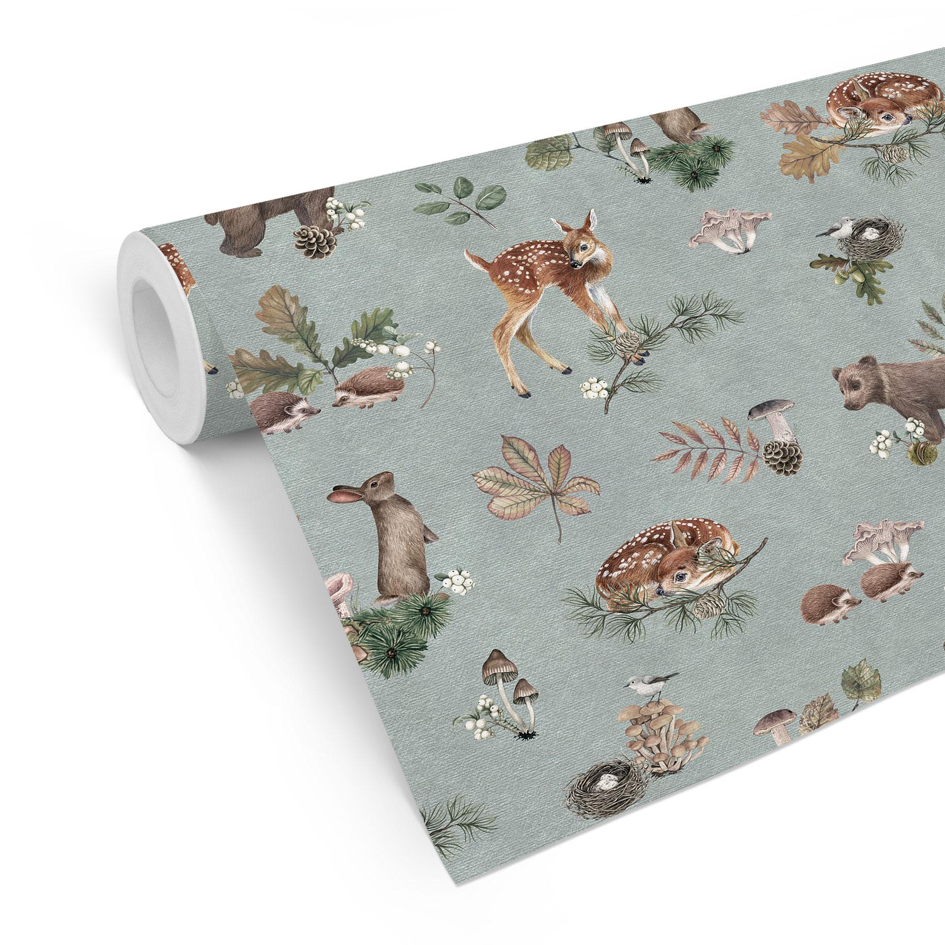 Mønster tapet fawn and forest friends - blå - Kikki Belle