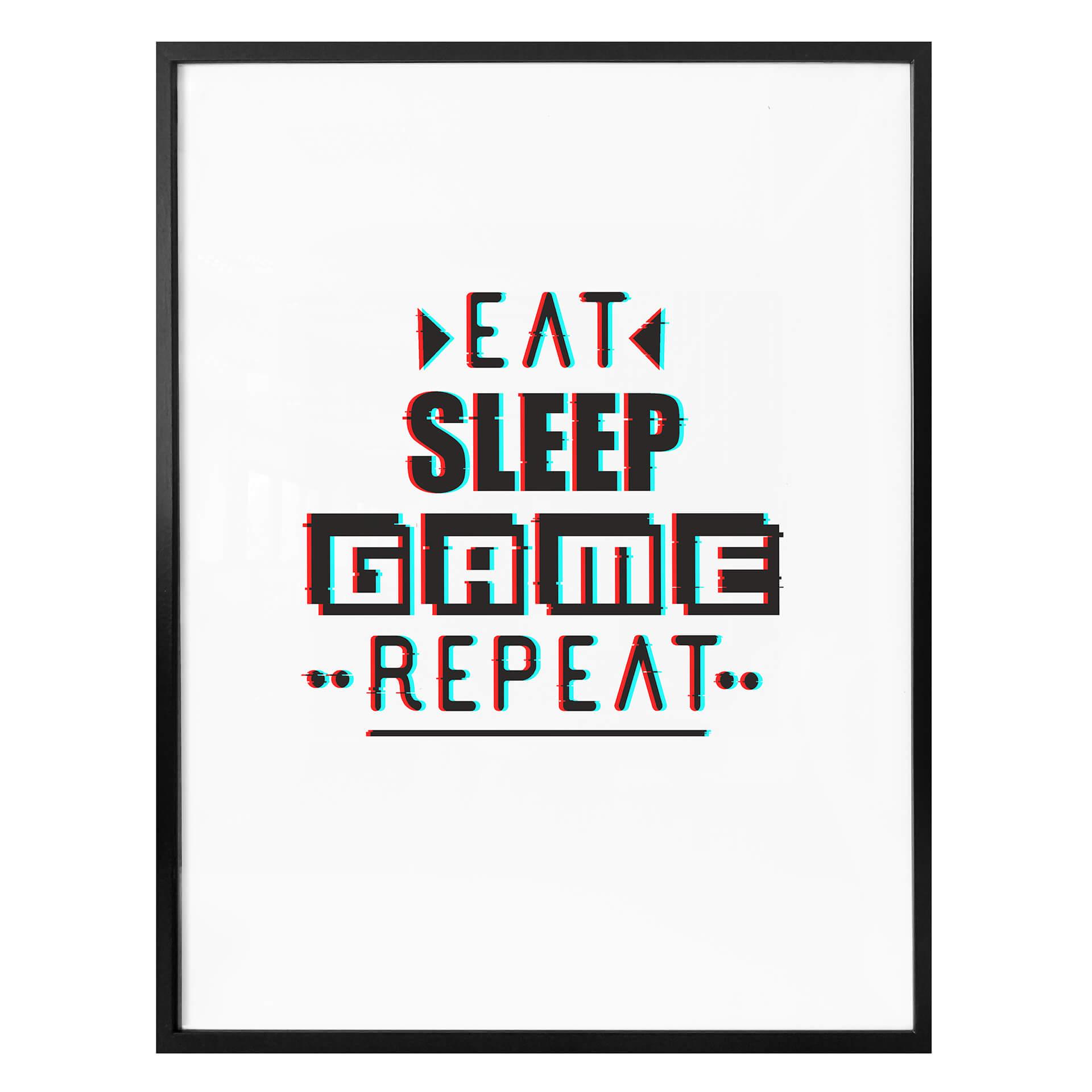 Póster Eat sleep game repeat - Efecto Glitch
