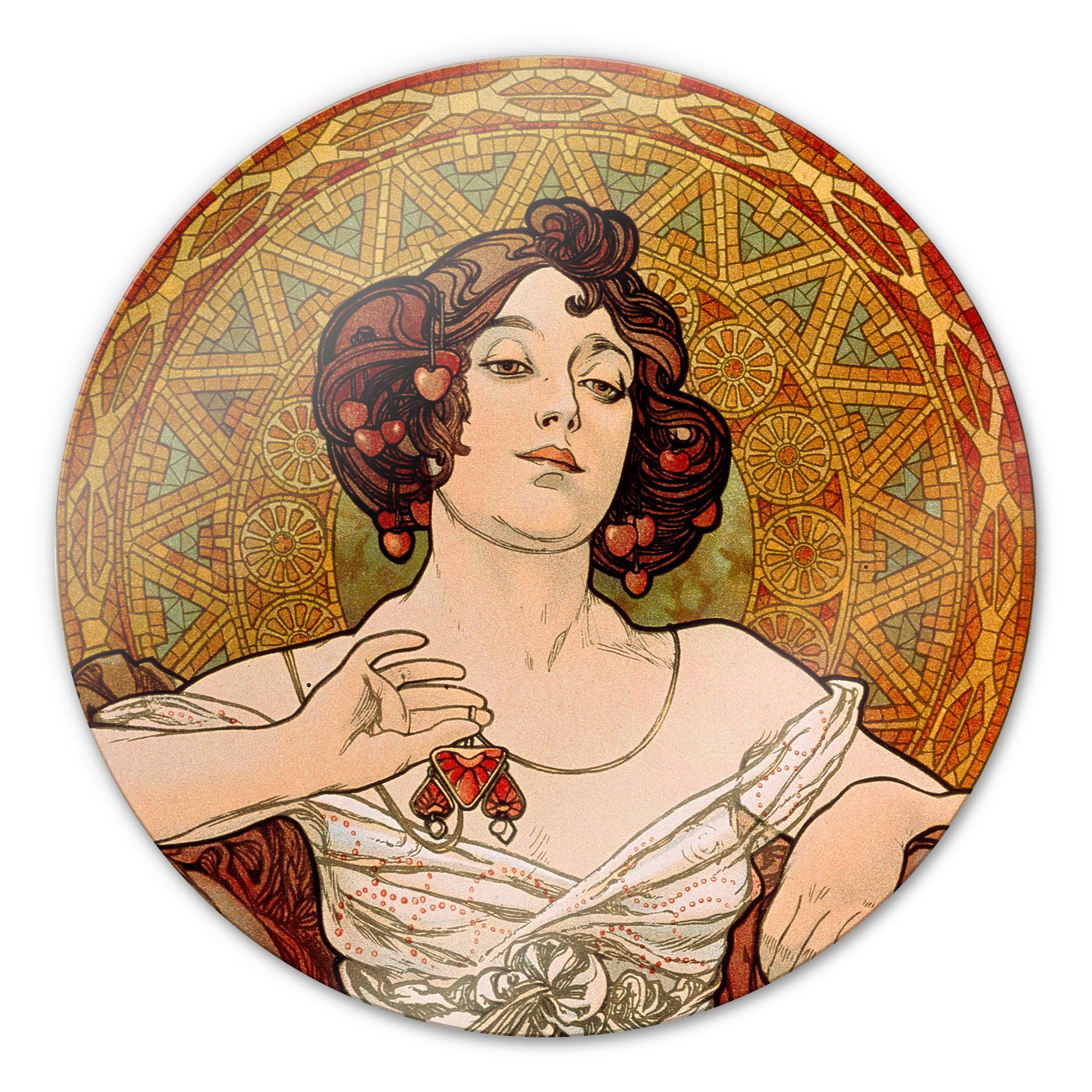 Glasschilderijen Alfons Mucha - Robijn - rond