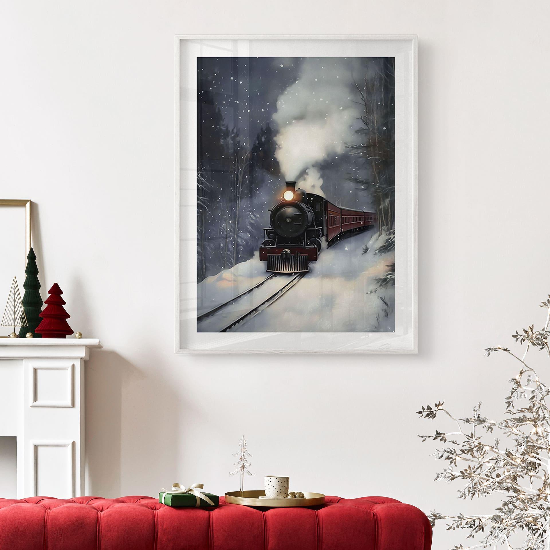 Plakat Vinter - Damplokomotiv i en snedækket skov - Melloi Art Prints