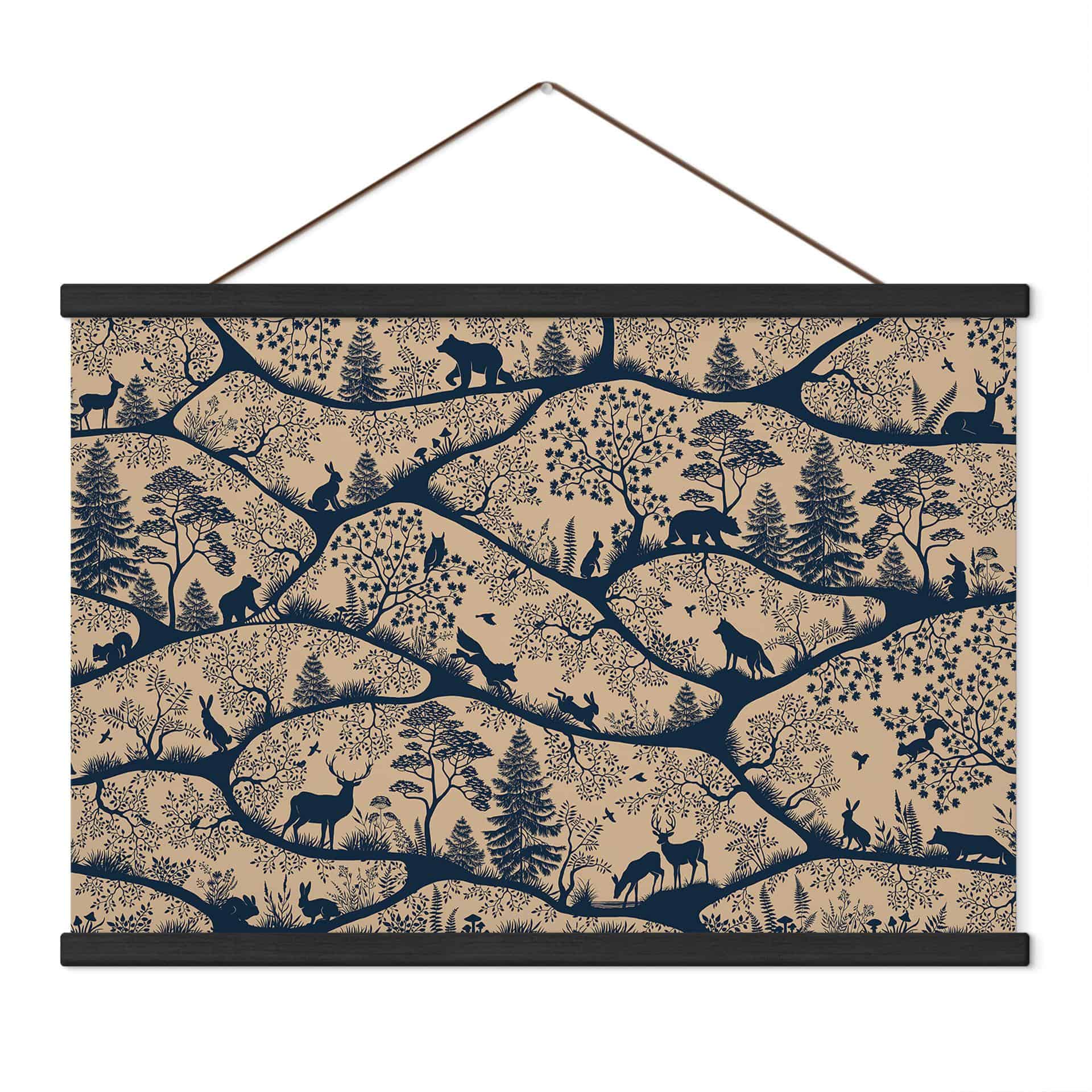 Kinderkamer Textielposter Dierensilhouetten in het noordse bos - Oliver Robins