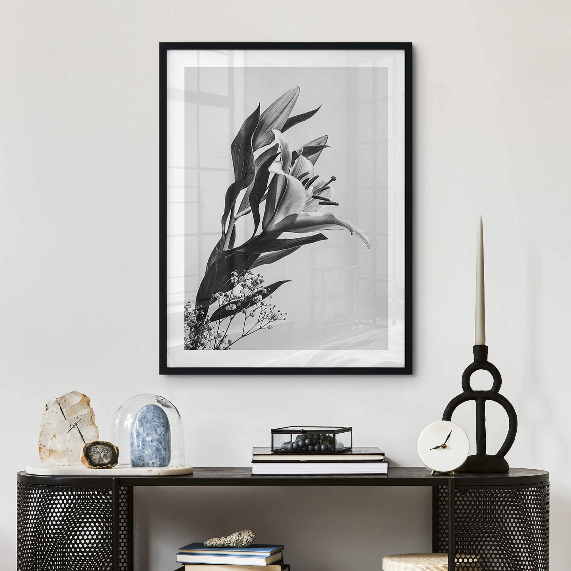 Póster Jo - Lirio encantador en blanco y negro