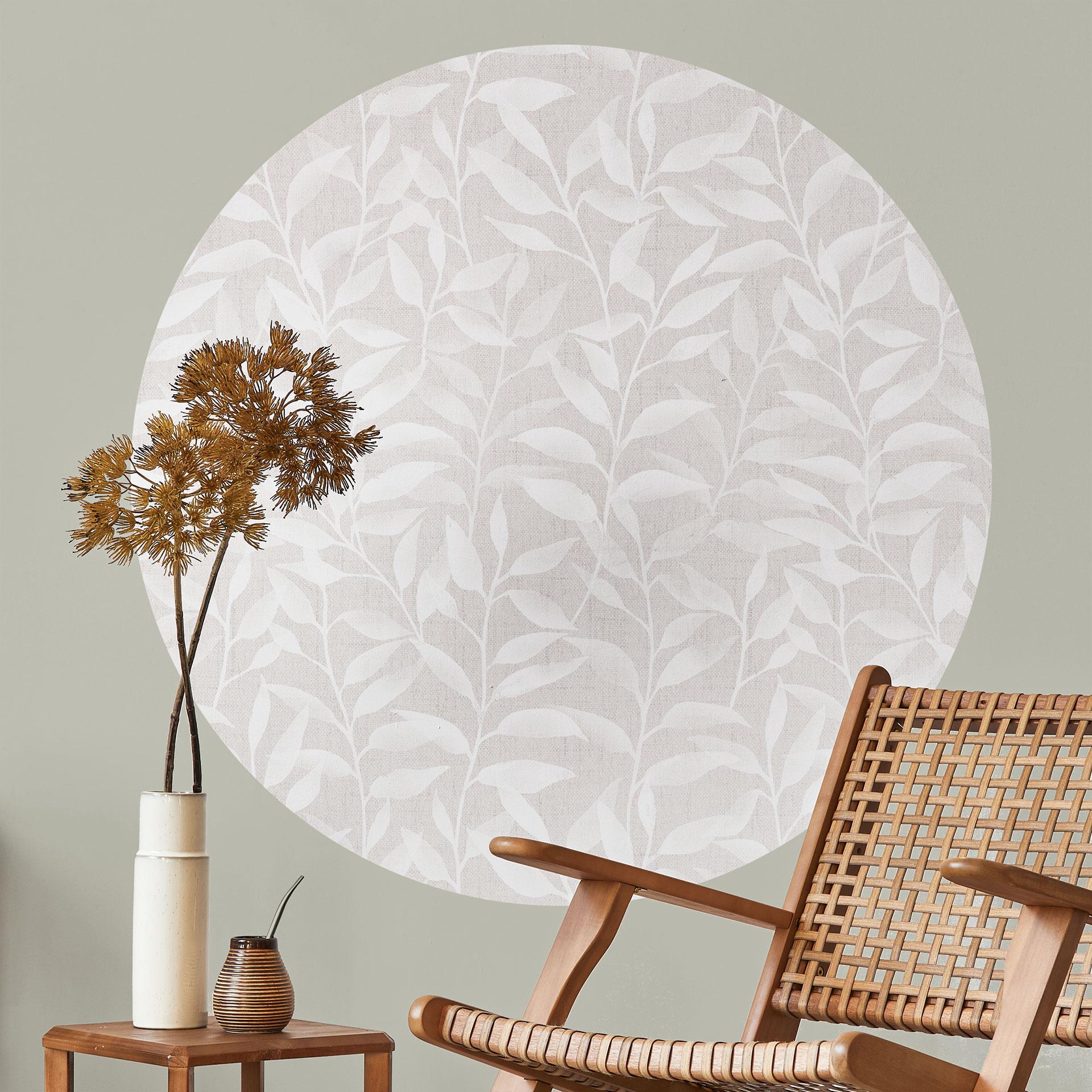 Delikate akvarelblade Wallsticker - Soft Beige - Bloomery Decor - Rund