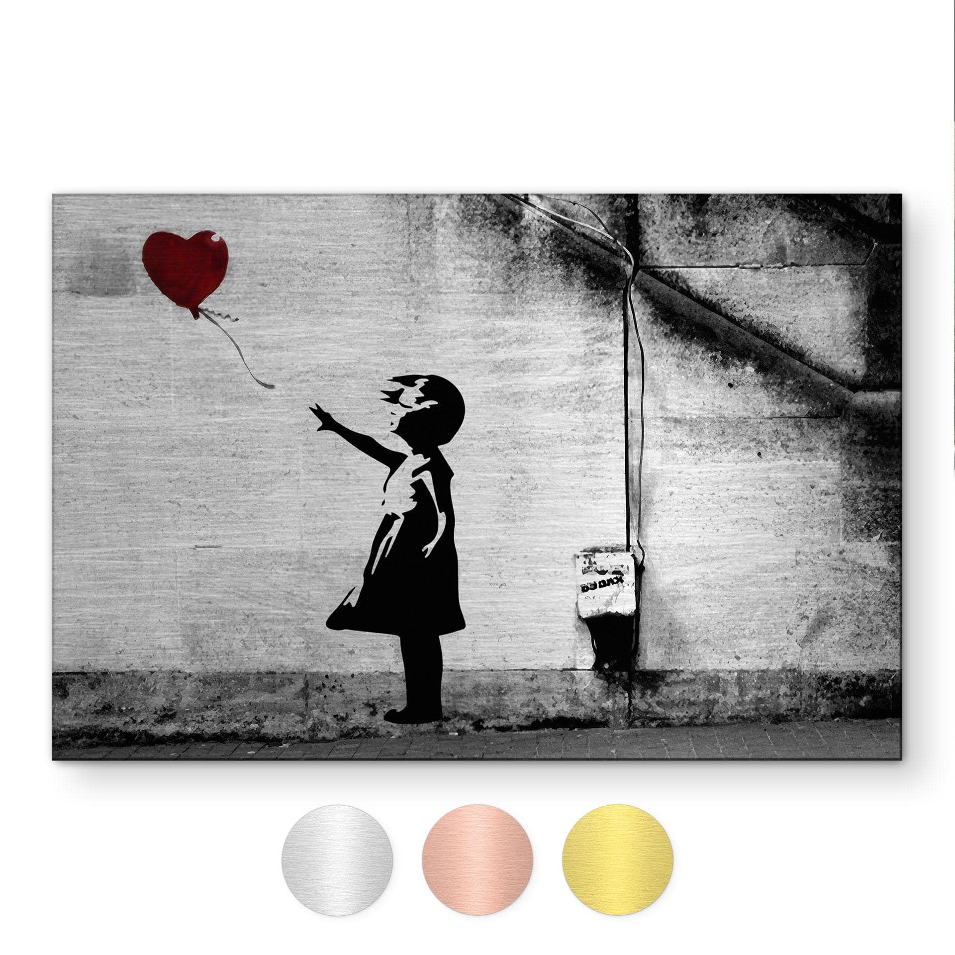 Geborsteld Alu-Dibond met goud-, zilver- & kopereffect - Girl with Balloon - Banksy