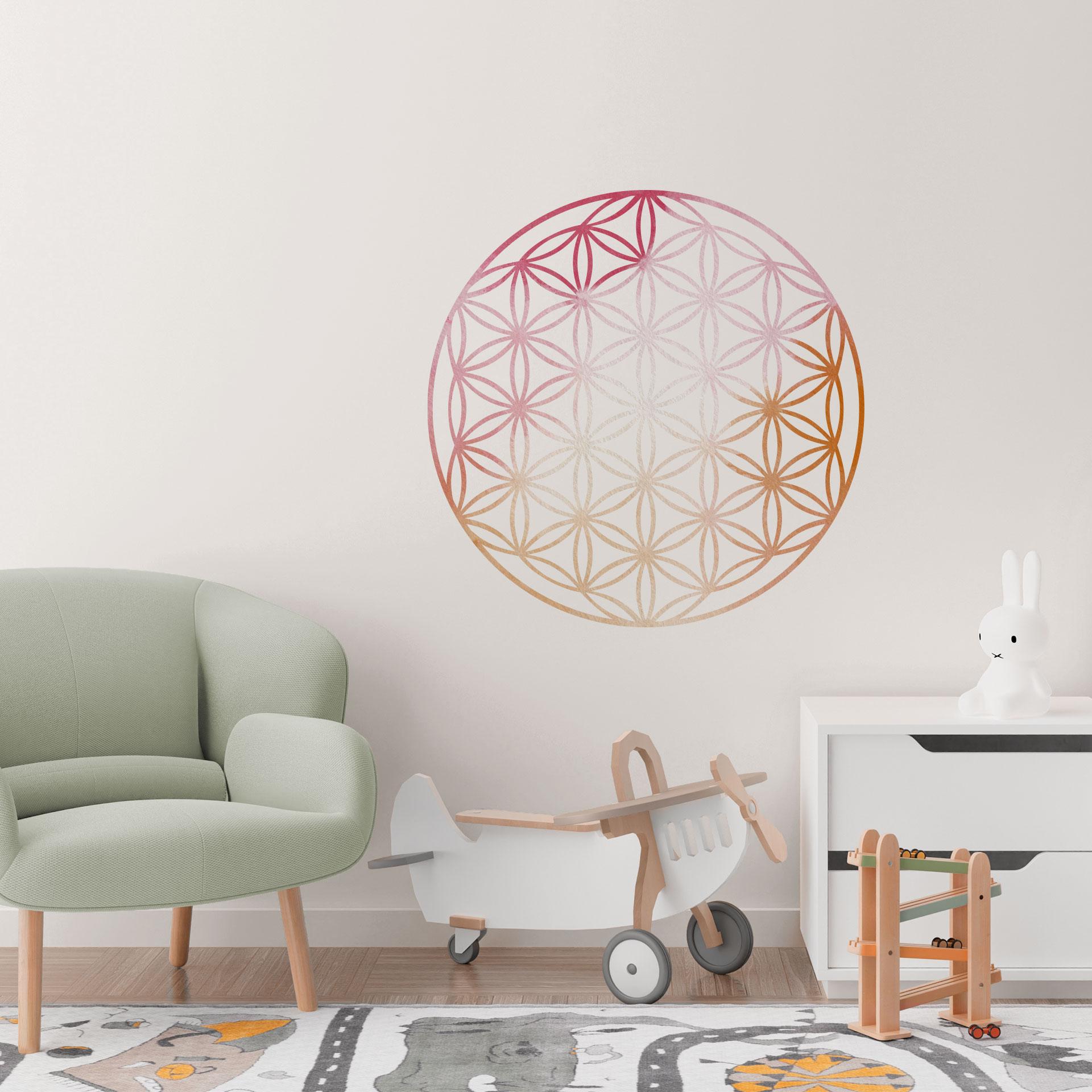 Wandtattoo Lebensblume Aquarell orange-rosa - Rund