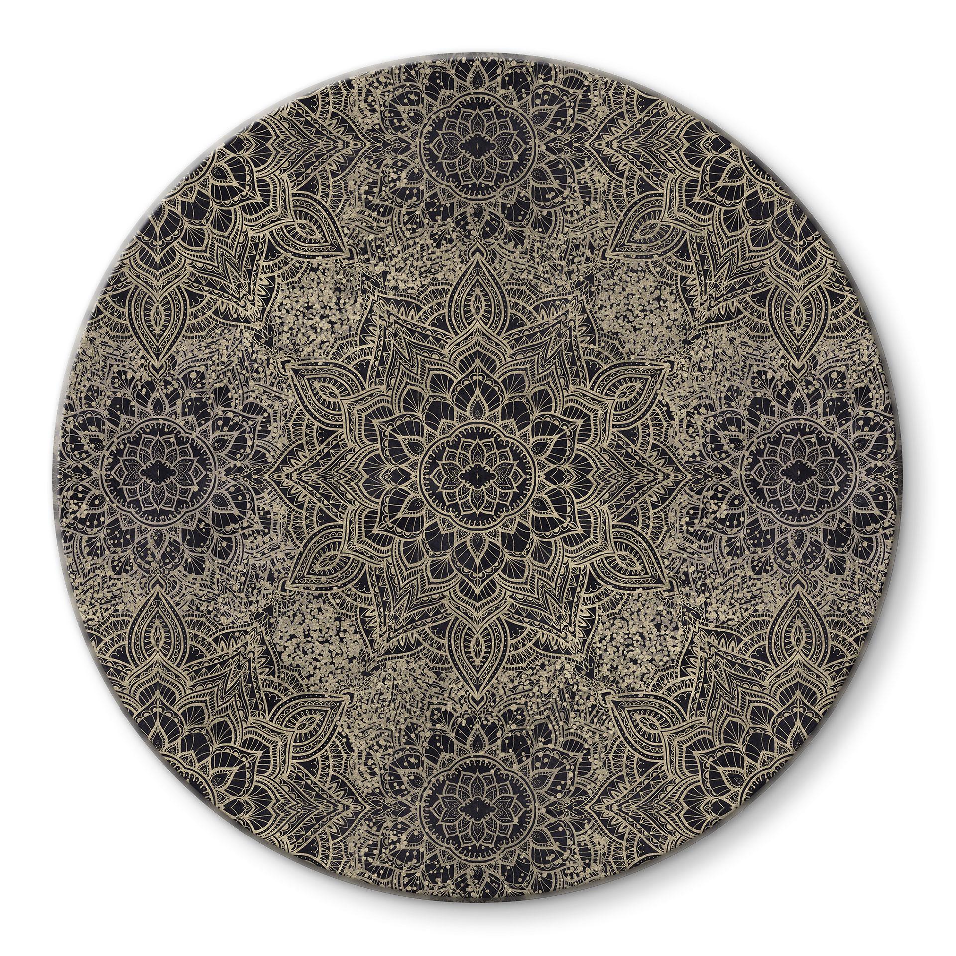 Glasbillede - Mandala Boho Antique Gold - Bloomery Decor - Round